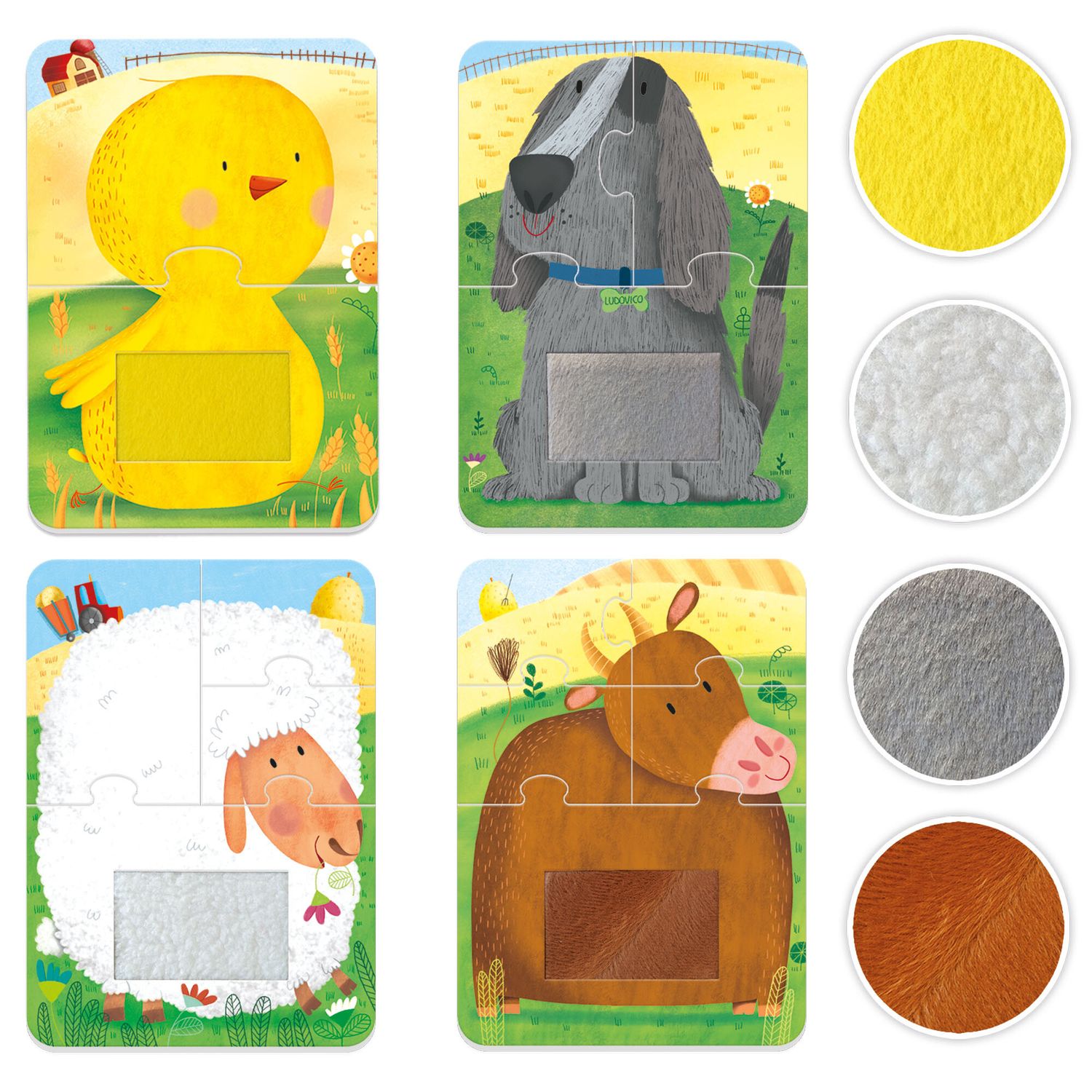 4 tactile puzzle farm - tocca e ricomponi! 4 puzzle progressivi con texture tattili. memoria, forme e colori - HEADU