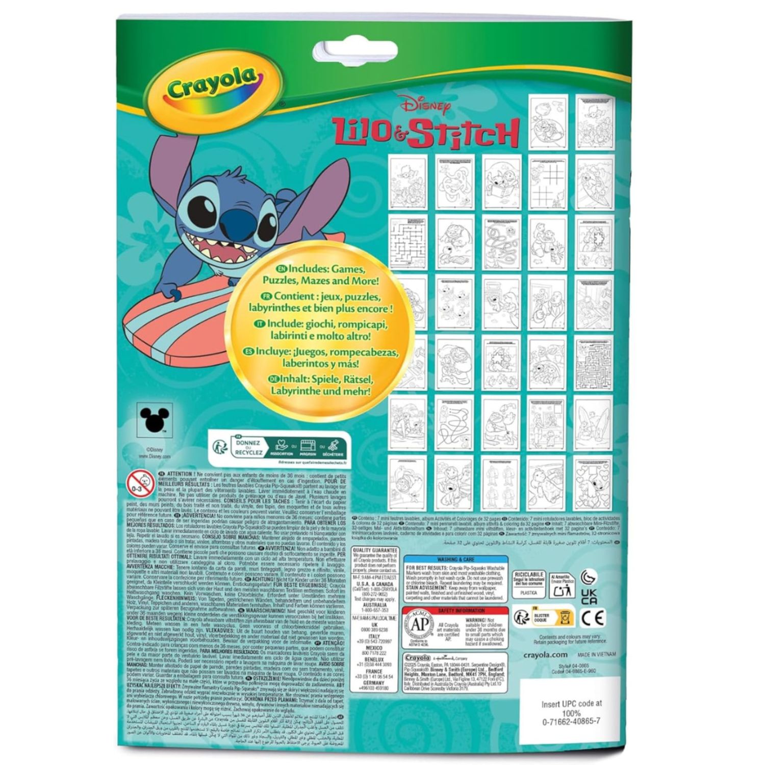 Crayola - album attività & coloring lilo&stitch, 32 pagine da colorare e 7 mini pennarelli lavabili, 04-0865 - CRAYOLA, Disney Stitch