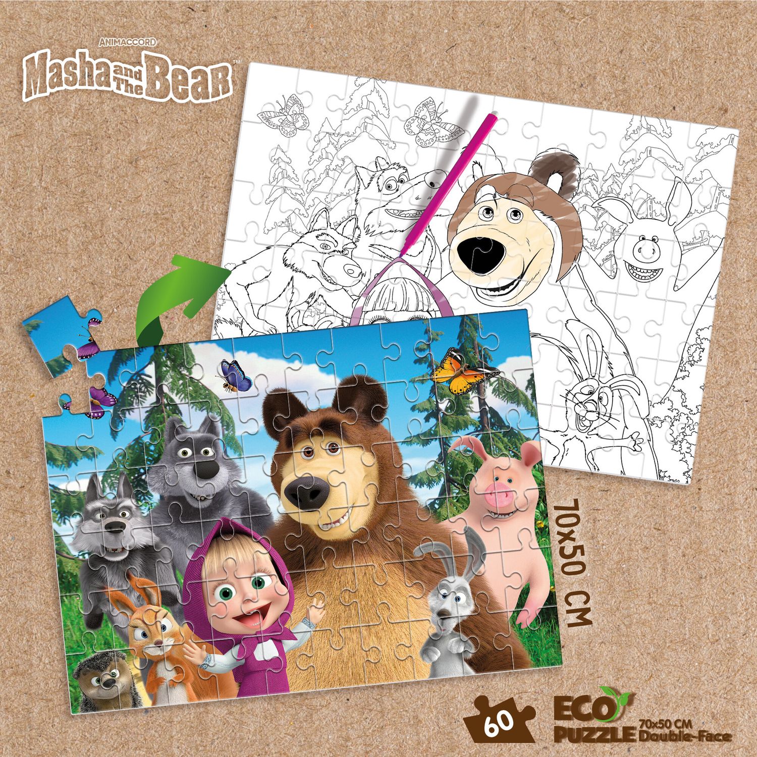 Eco-puzzle da colorare – completa il puzzle e colora la scena sul retro! divertimento educativo e sostenibile - LISCIANI, MASHA & ORSO