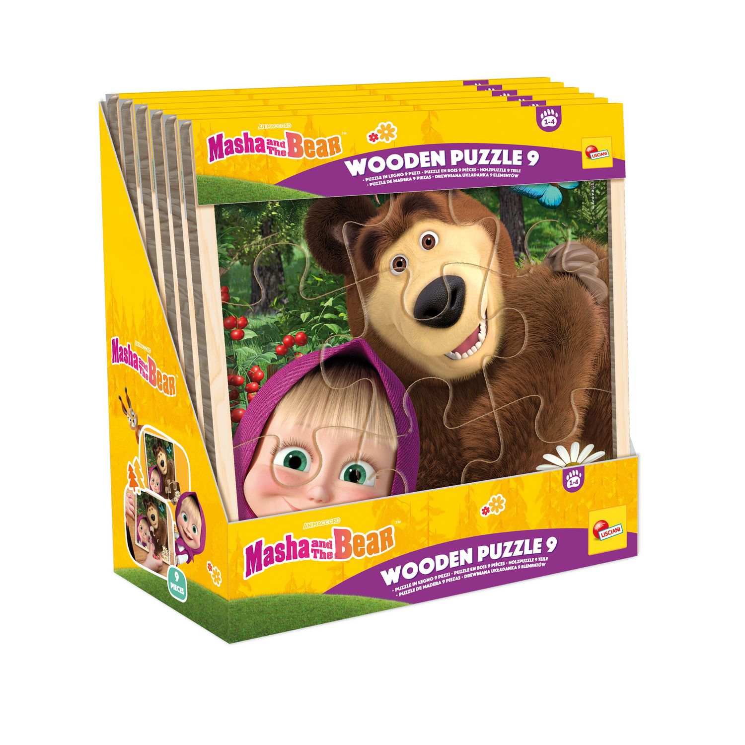 Masha puzzle in legno 9 pezzi – display da 6 con illustrazioni colorate - LISCIANI, MASHA & ORSO