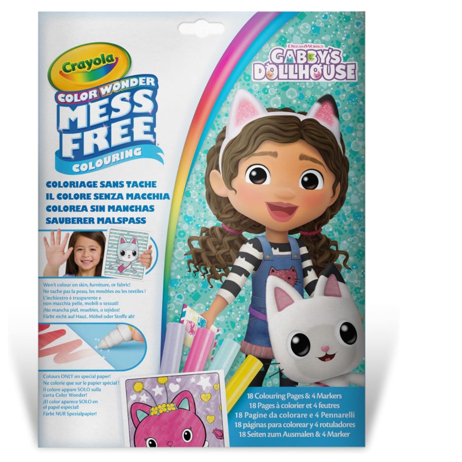Crayola color wonder - coloring set con 18 pagine da colorare e 4 pennarelli senza macchia, soggetto gabby's dollhouse - CRAYOLA, GABBY'S DOLLHOUSE