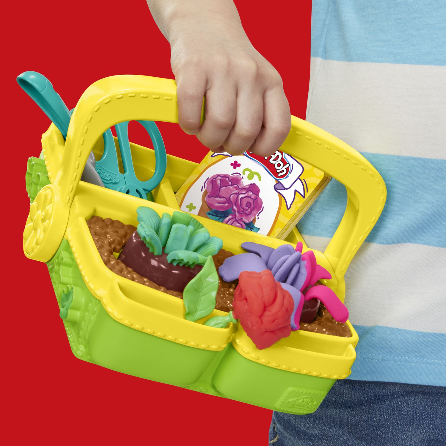 Play-doh, cestino fiorito per creare piante e fiori colorati.giocattolo con natura finta. include 5 vasetti di pasta modellabile play-doh - PLAY-DOH