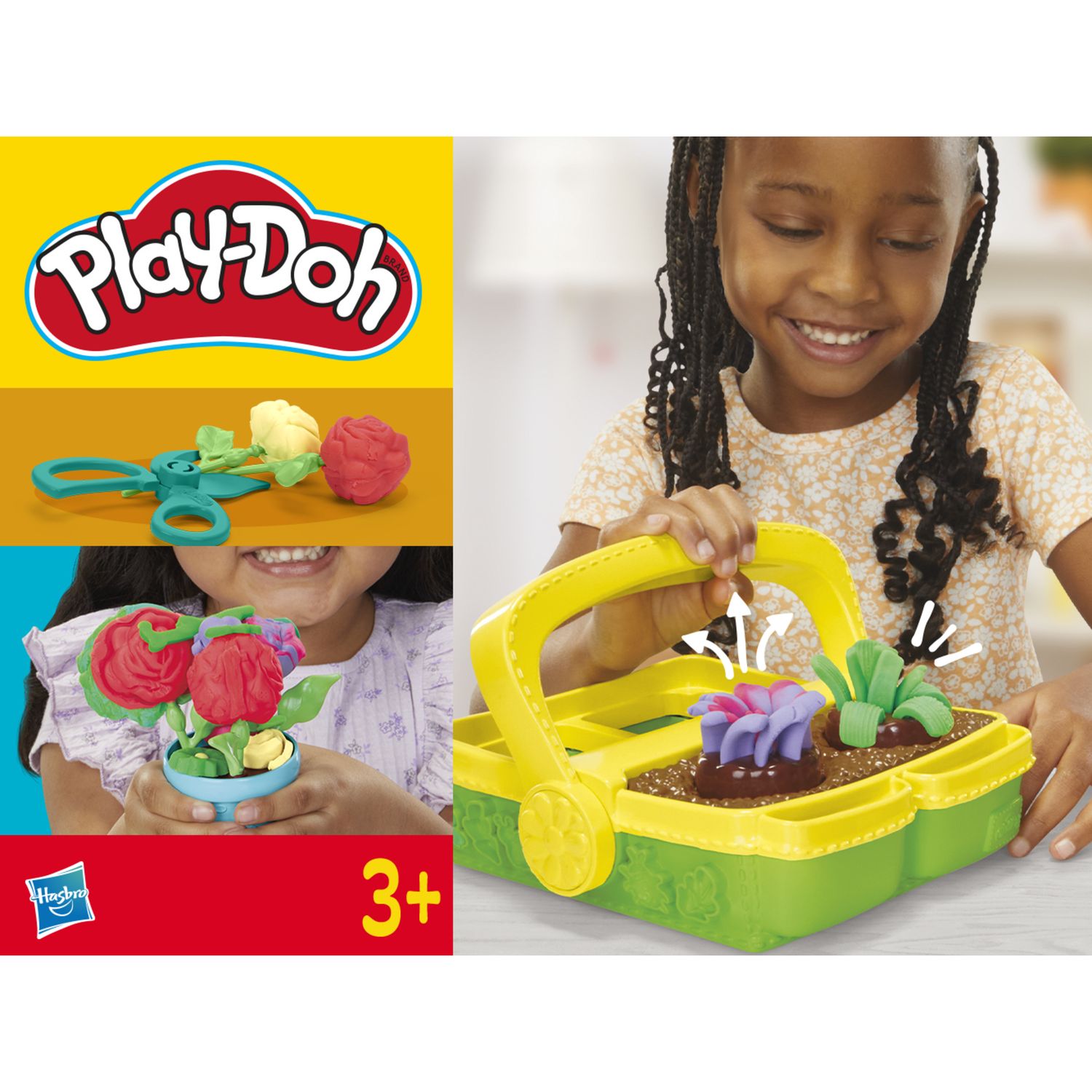 Play-doh, cestino fiorito per creare piante e fiori colorati.giocattolo con natura finta. include 5 vasetti di pasta modellabile play-doh - PLAY-DOH