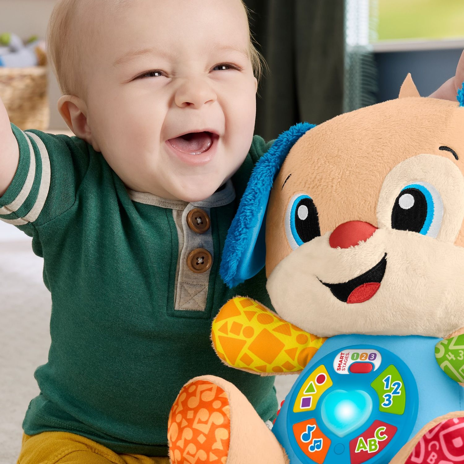 Fisher-price - il cagnolino smart stages blu, peluche musicale per l'apprendimento con luci, suoni e frasi - FISHER-PRICE