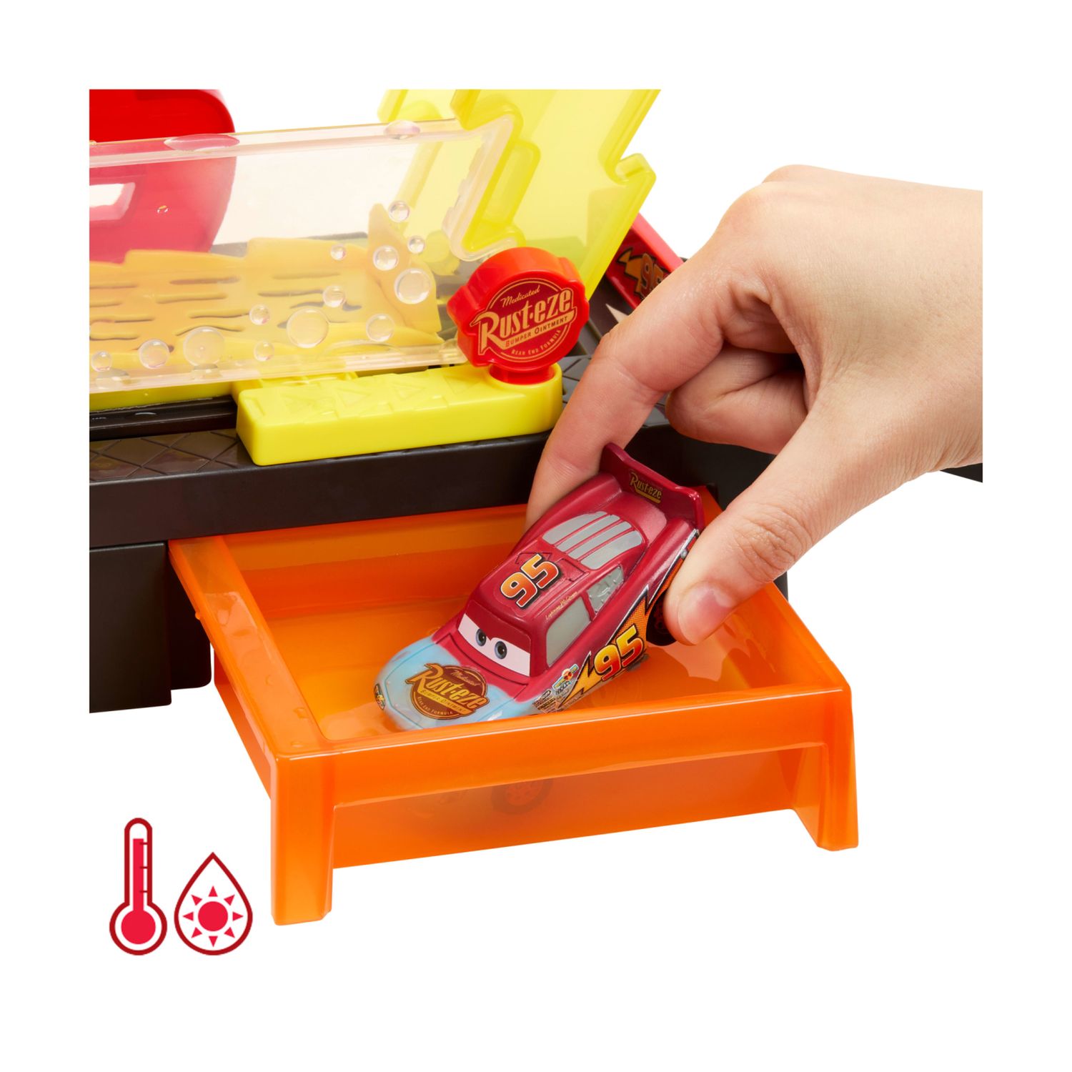 Mattel cars - autolavaggio corsa cambia colore, playset disney pixar con rampa e vasca - Cars