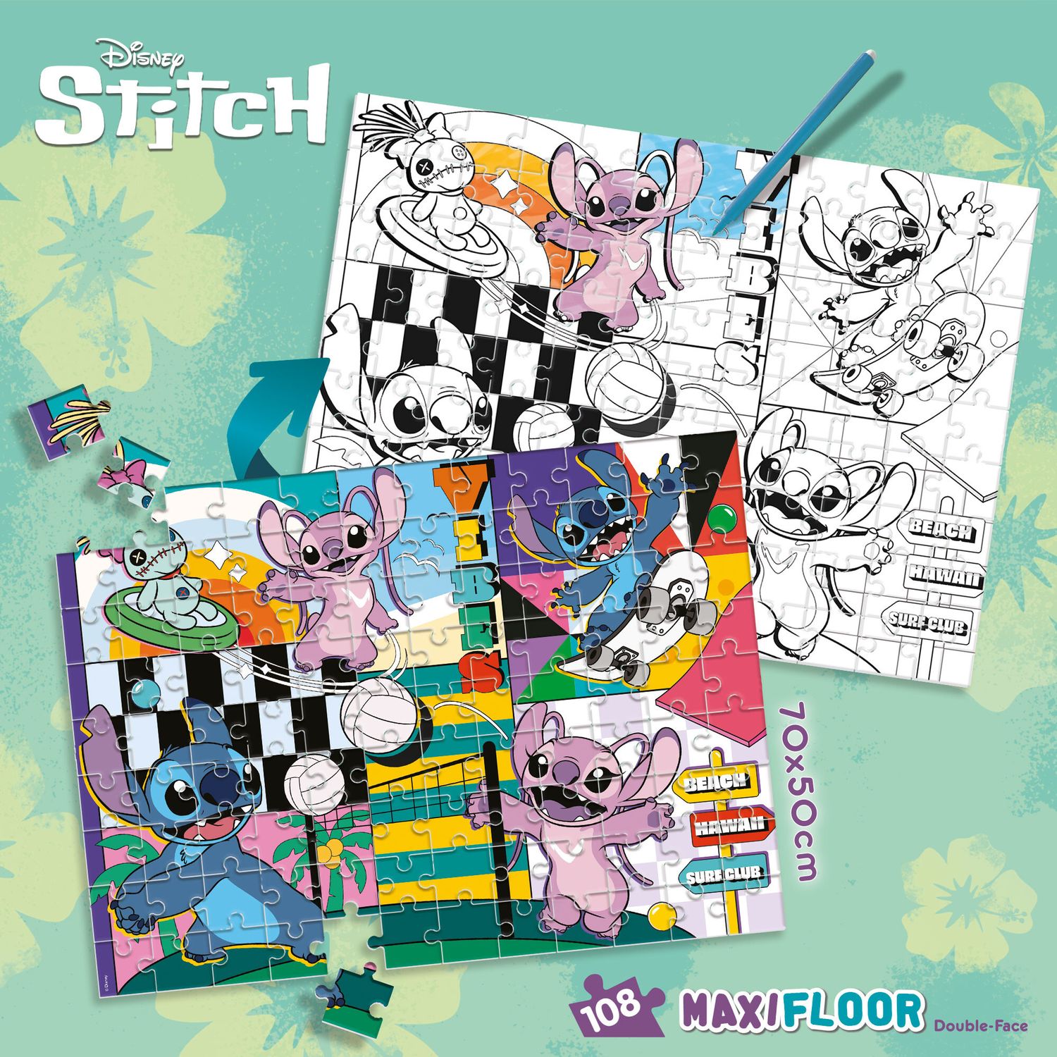 Puzzle df maxi floor 108 lilo & stitch – grande puzzle da pavimento con personaggi disney - LISCIANI, Disney, Disney Stitch