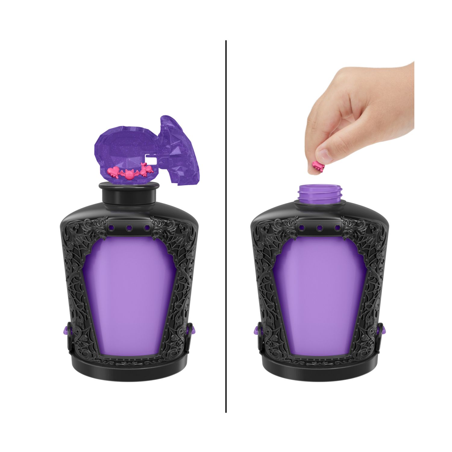 Monster high potions - mini bambole e accessori, personaggi a sorpresa da 7,5cm in una boccetta da esposizione con ciondolo - Monster High