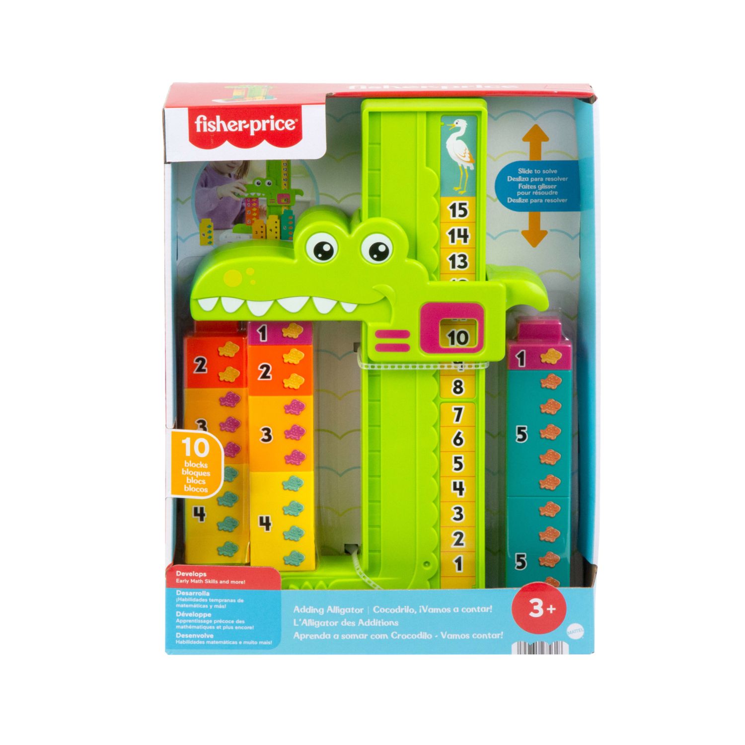 Fisher-price - coccodrillo conta e somma, set educativo con 10 blocchi impilabili - FISHER-PRICE
