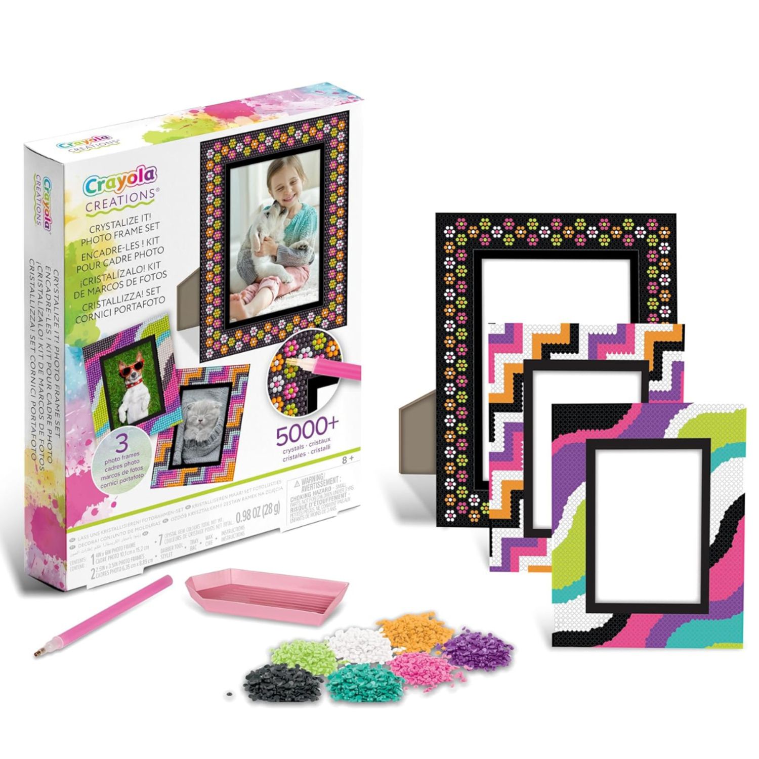 Crayola creations - set cornici portafoto personalizzabili con cristalli colorati, attività creativa e regalo per bambine, da 8 anni - CRAYOLA