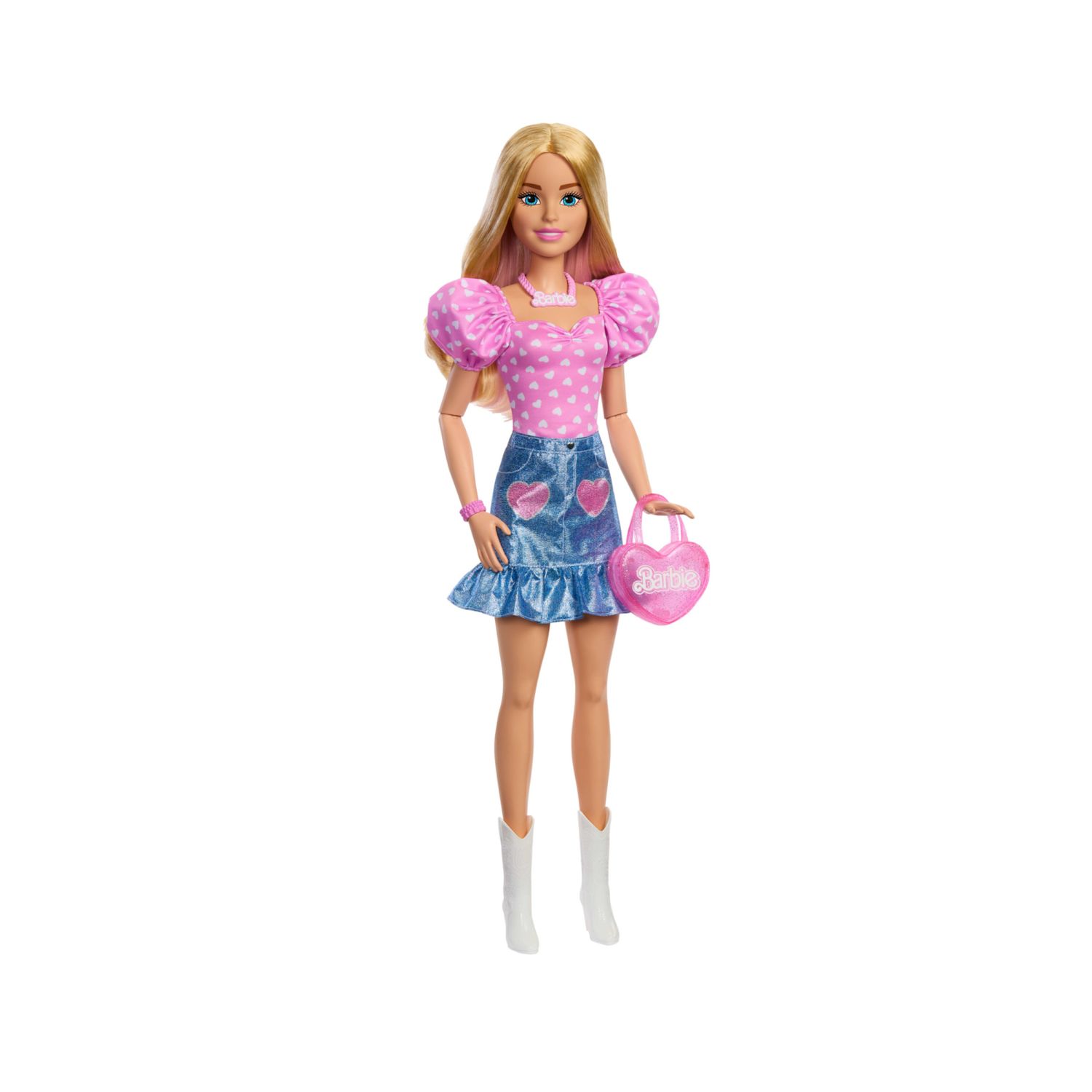 Barbie - grande amica, bambola bionda alta 71 cm con top rosa, gonna in denim e stivali da cowboy, accessori inclusi - Barbie