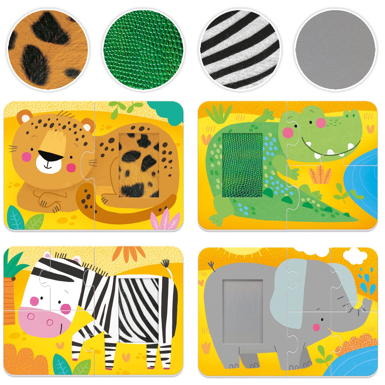4 tactile puzzle wild – puzzle tattile con texture degli animali - 24m+ - headu - HEADU