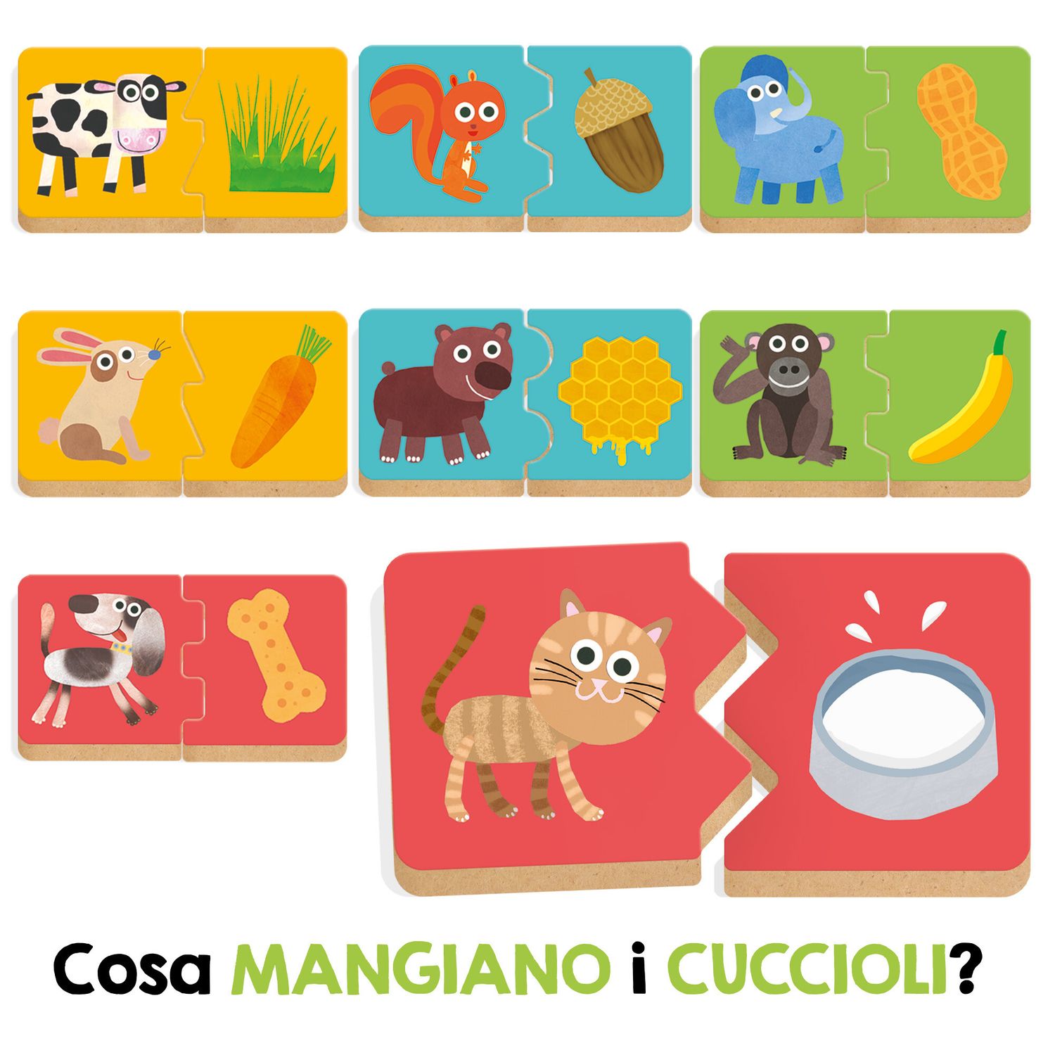 Cosa mangiano i cuccioli – gioco educativo per bambini - logica e manualità - HEADU