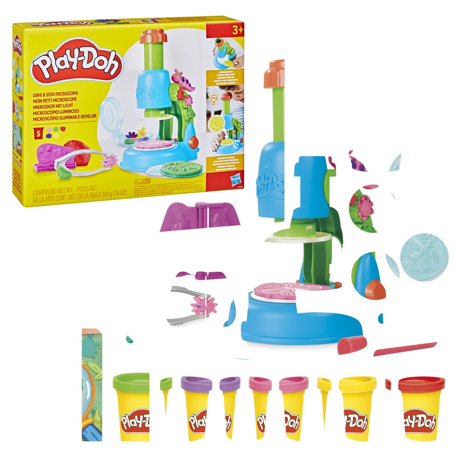 Play-doh microscopio delle meraviglie illumina l'esplorazione scientifica! include 9 accessori e 5 vasetti di pasta modellabile - PLAY-DOH