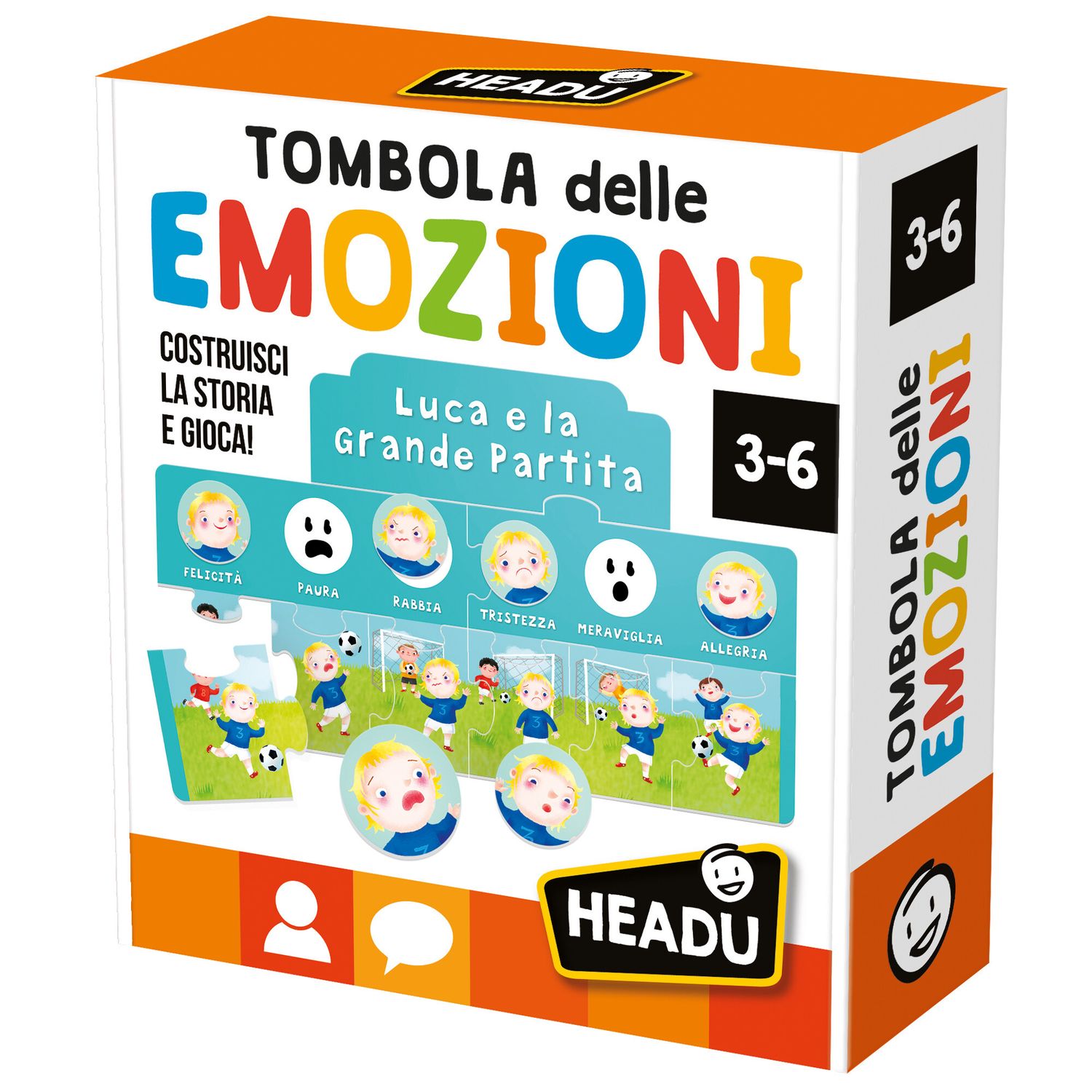 Tombola delle emozioni-riconoscere le emozioni; esprimere i propri sentimenti; identificarsi nei personaggi. costruisci la storia e gioca! - HEADU