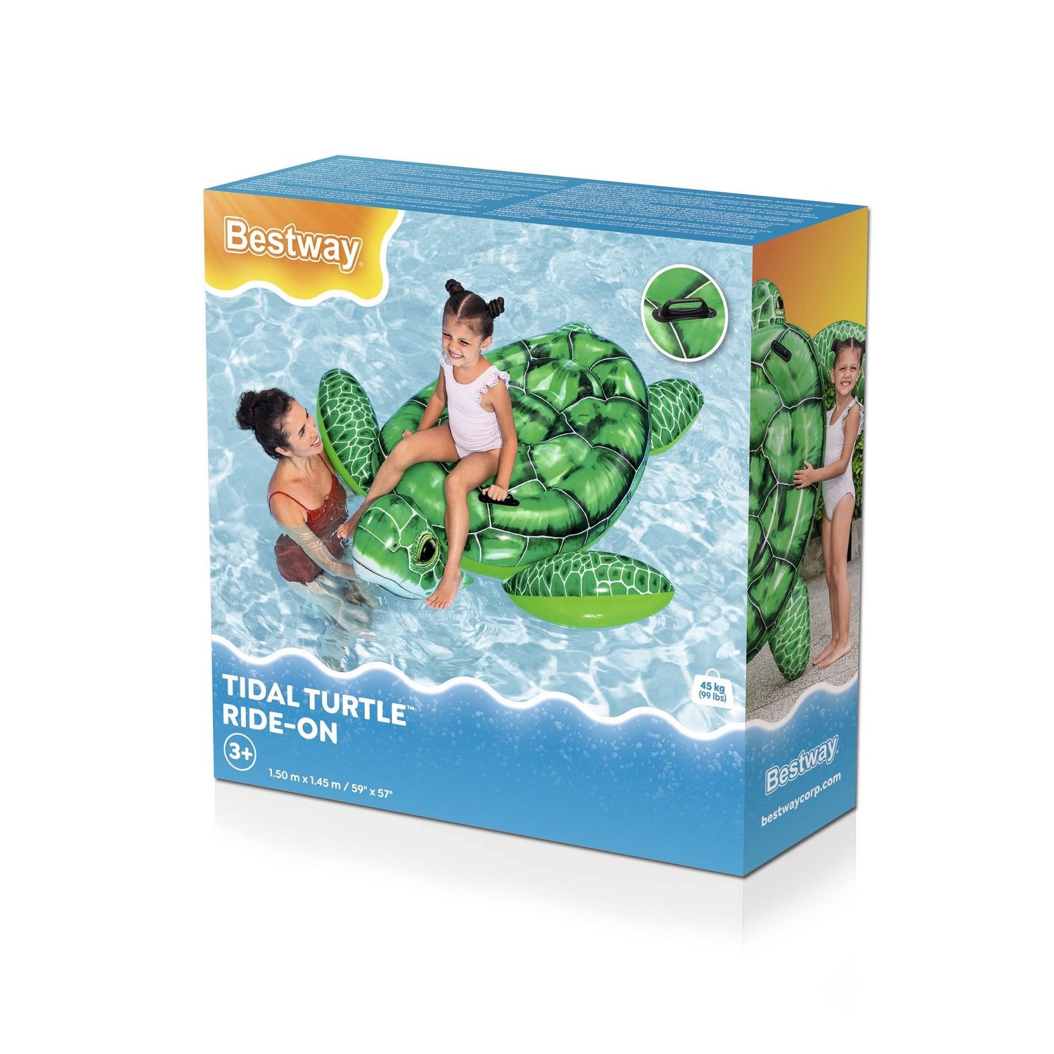 Bestway rider tidal turtle - gonfiabile a forma di tartaruga per bambini - 3+ - Bestway
