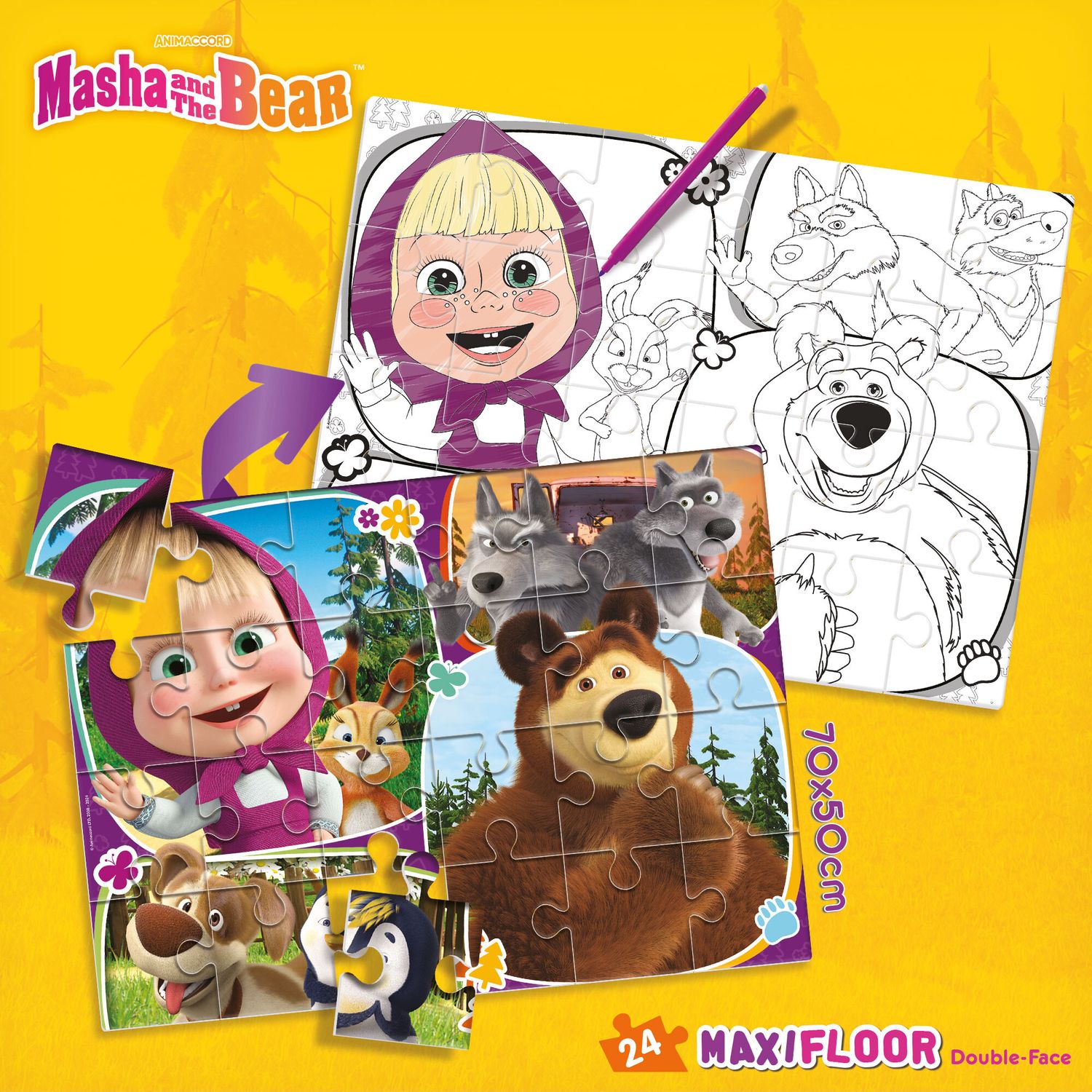 Masha puzzle df maxi floor 24 – puzzle colorato da pavimento per bambini - LISCIANI, MASHA & ORSO