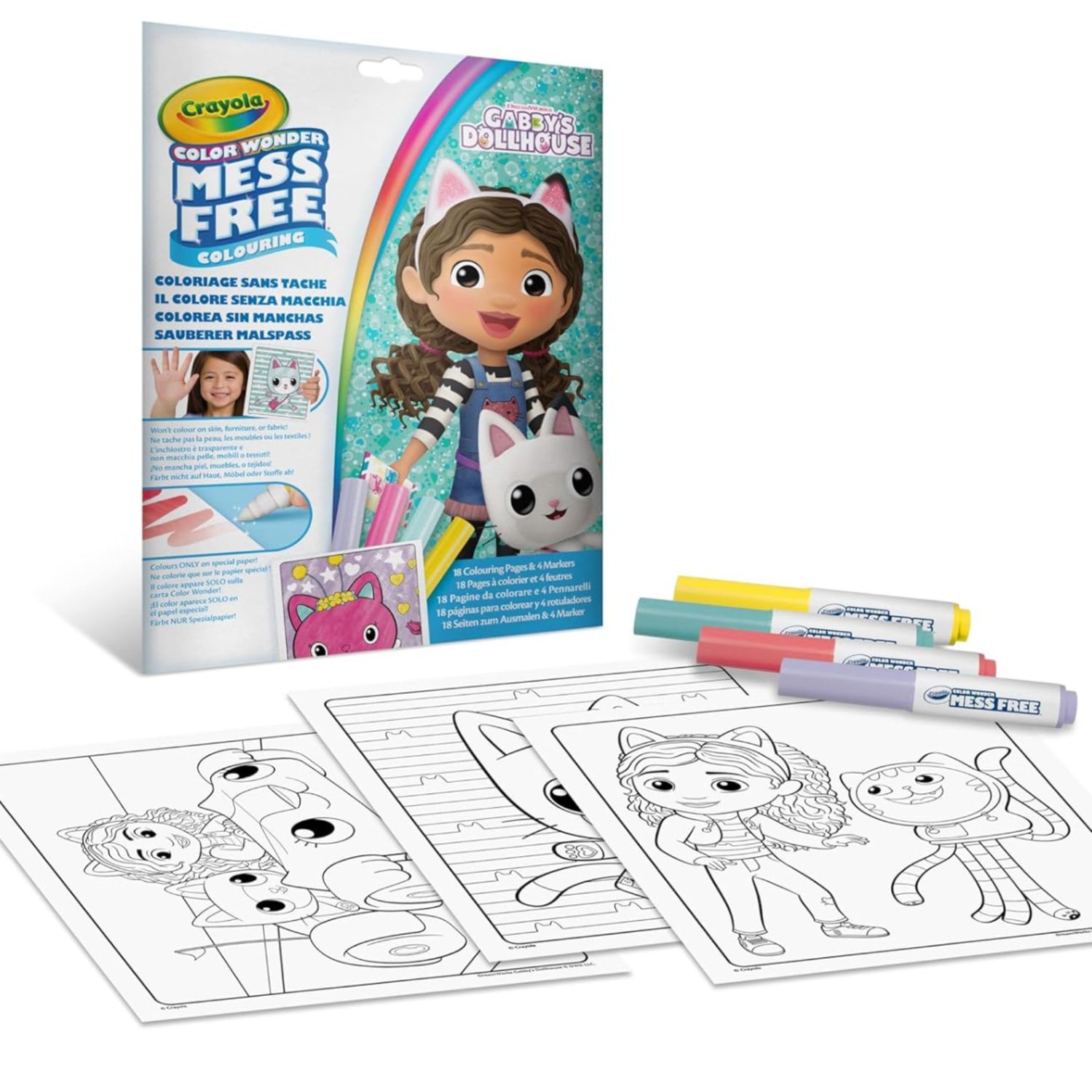 Crayola color wonder - coloring set con 18 pagine da colorare e 4 pennarelli senza macchia, soggetto gabby's dollhouse - CRAYOLA, GABBY'S DOLLHOUSE