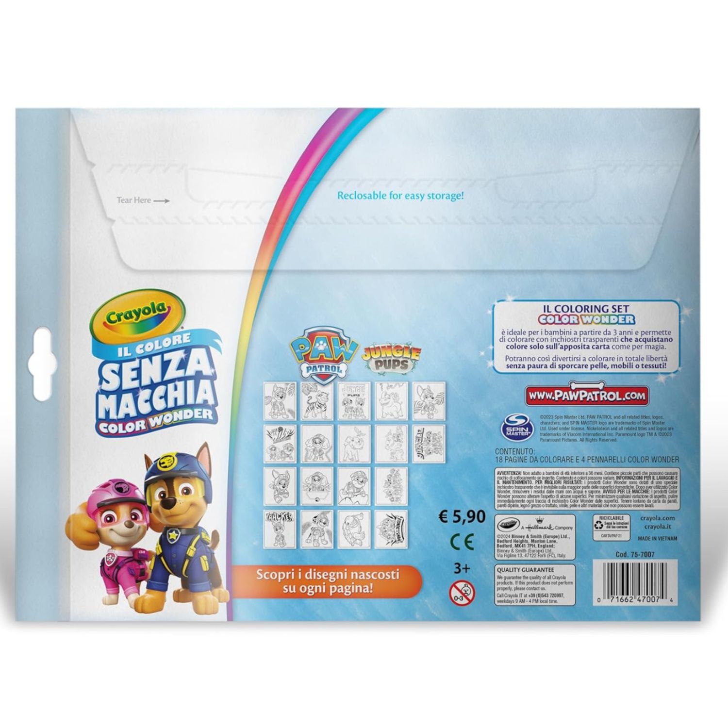 Crayola - color wonder, coloring set con 18 pagine da colorare e 4 pennarelli senza macchia, soggetto paw patrol, attività creativa per bambini - CRAYOLA, Paw Patrol