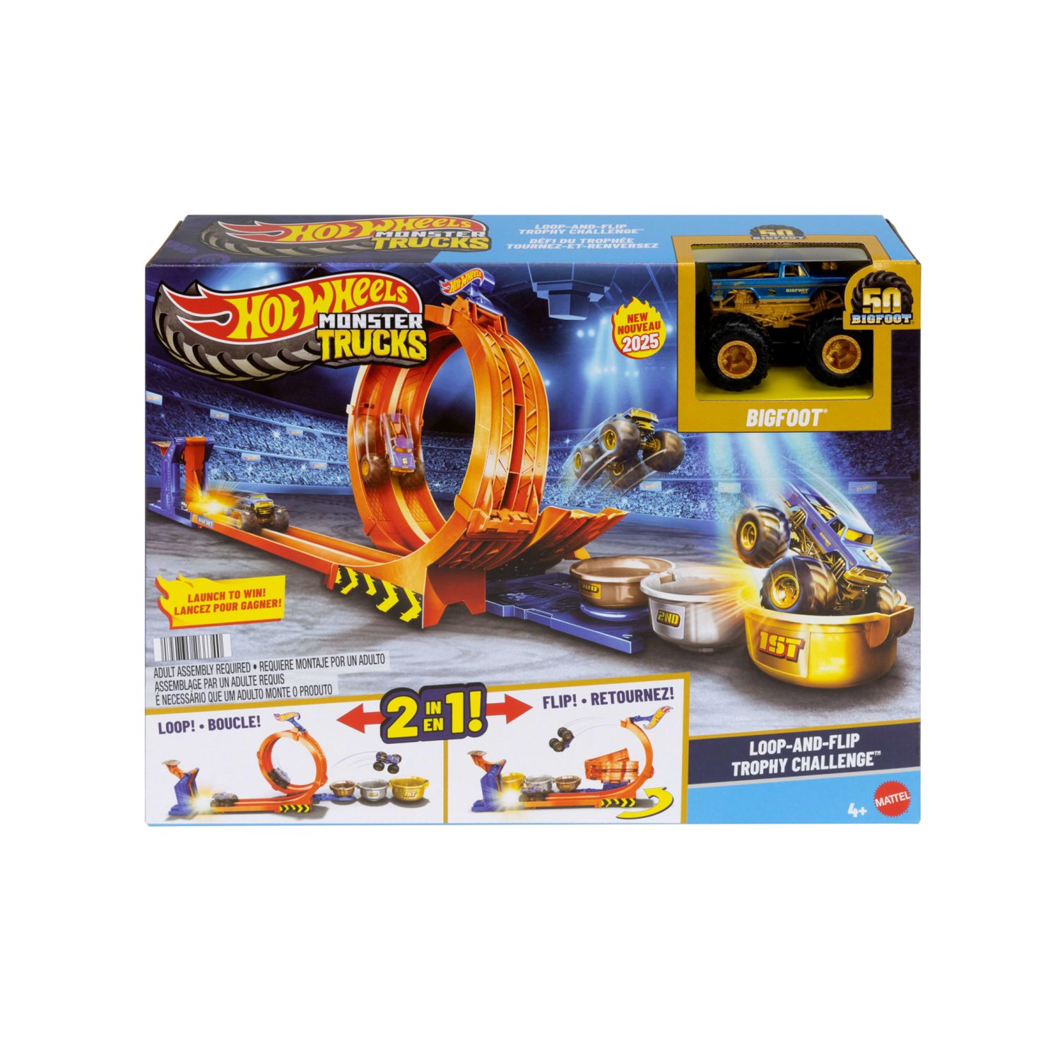 Hot wheels monster trucks - sfida trofeo gira e capovolgi, playset con 2 modalità di gioco, pista e truck incluso - Hot Wheels