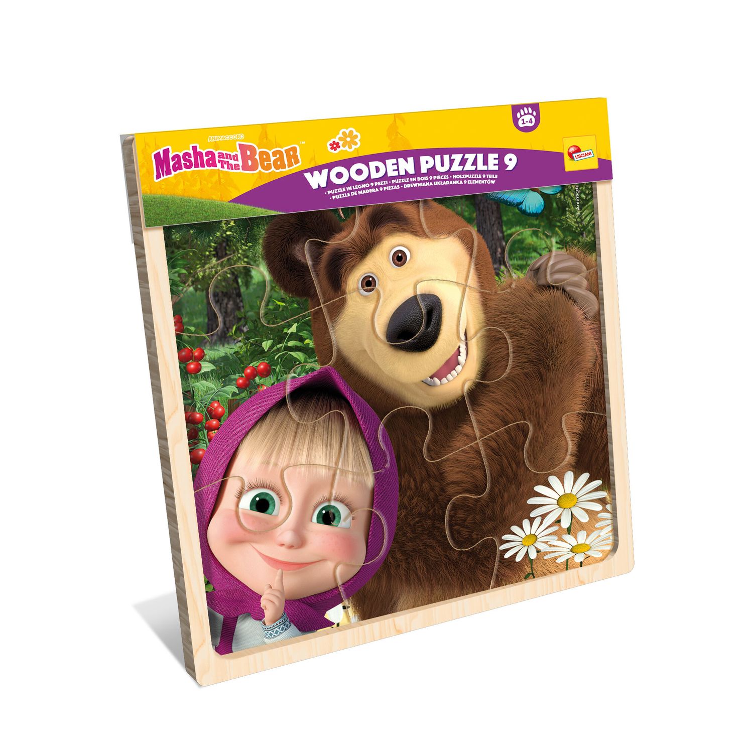 Masha puzzle in legno 9 pezzi – display da 6 con illustrazioni colorate - LISCIANI, MASHA & ORSO