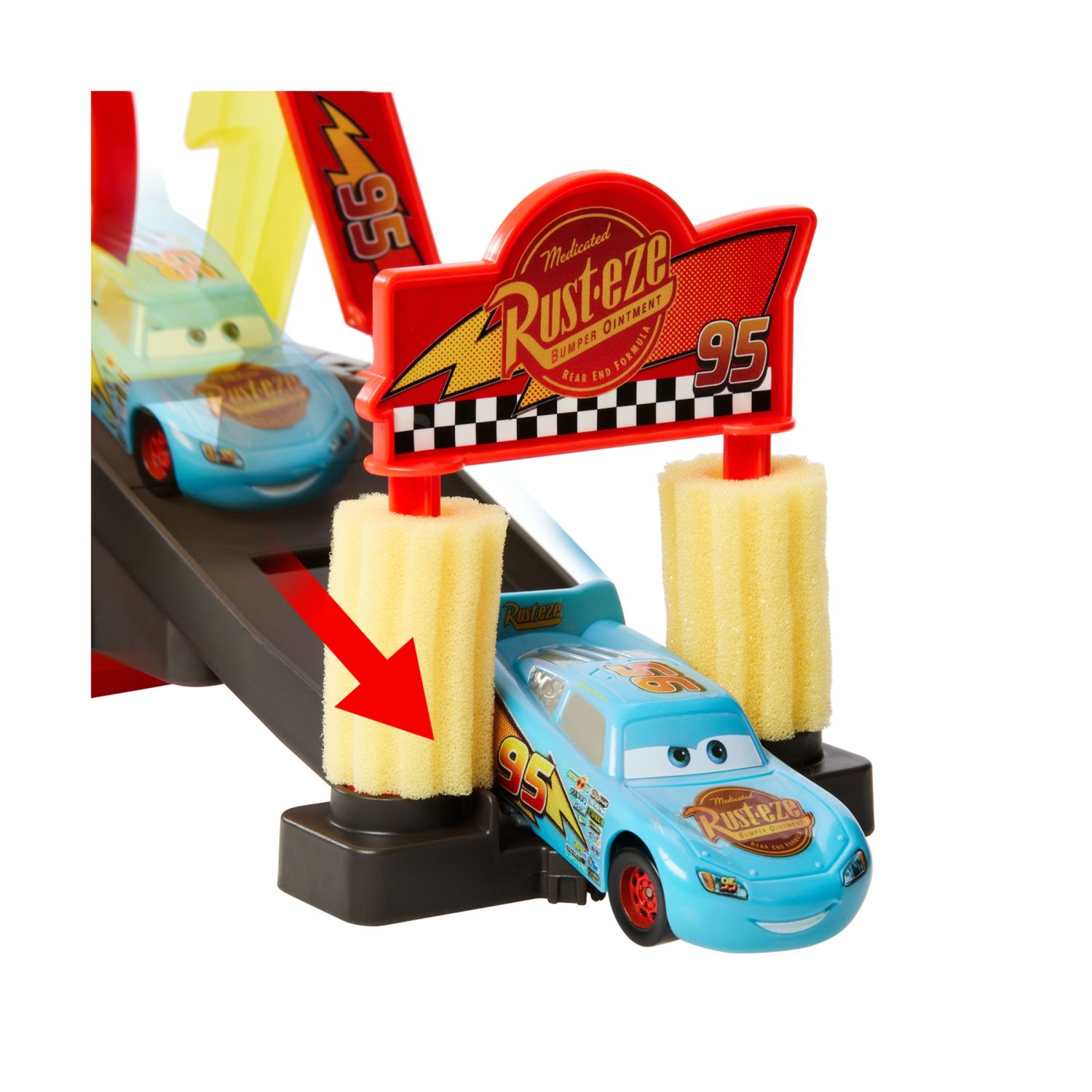 Mattel cars - autolavaggio corsa cambia colore, playset disney pixar con rampa e vasca - Cars