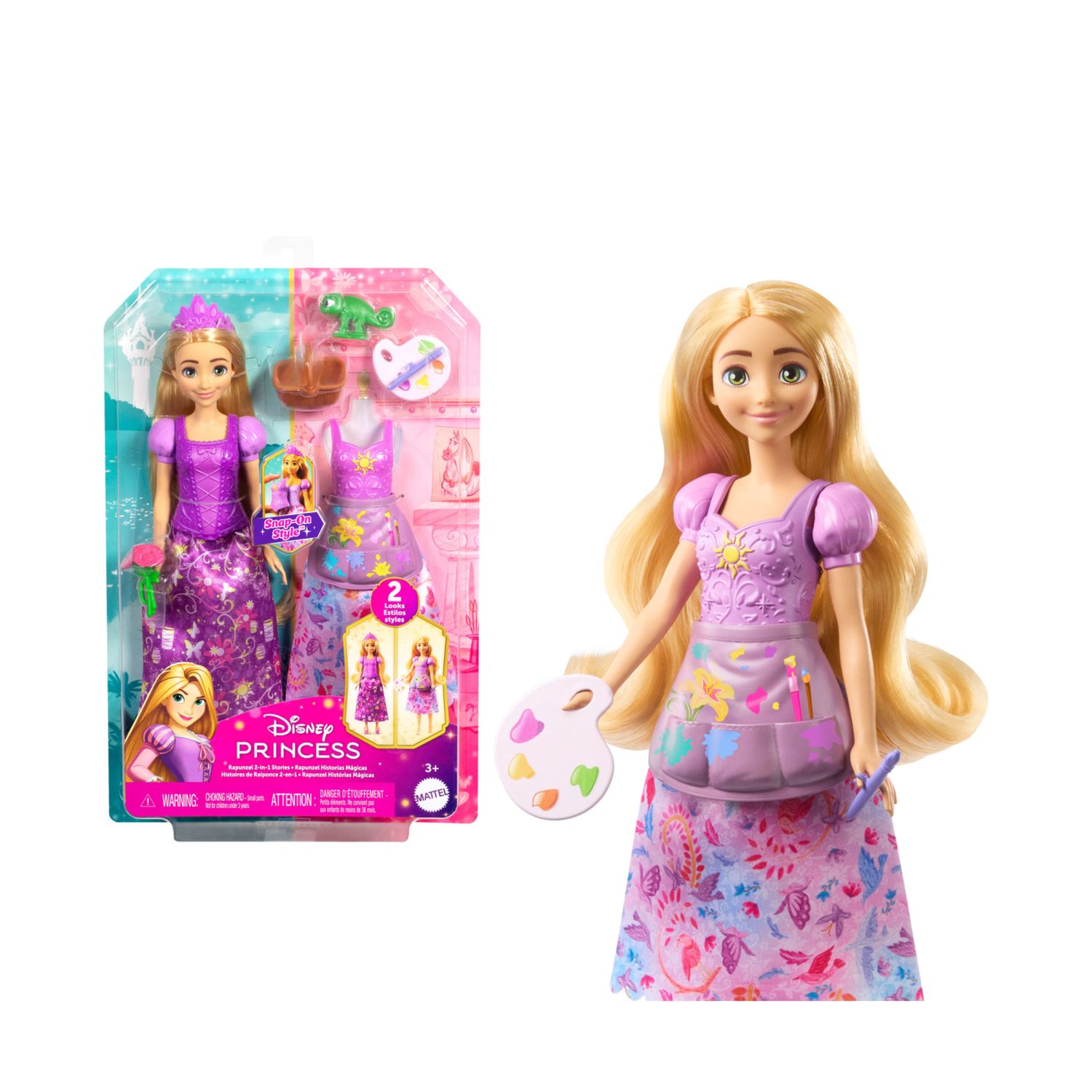 Mattel disney princess - rapunzel 2 storie in 1, bambola alla moda ispirata al film rapunzel con 2 look intercambiabili - DISNEY PRINCESS