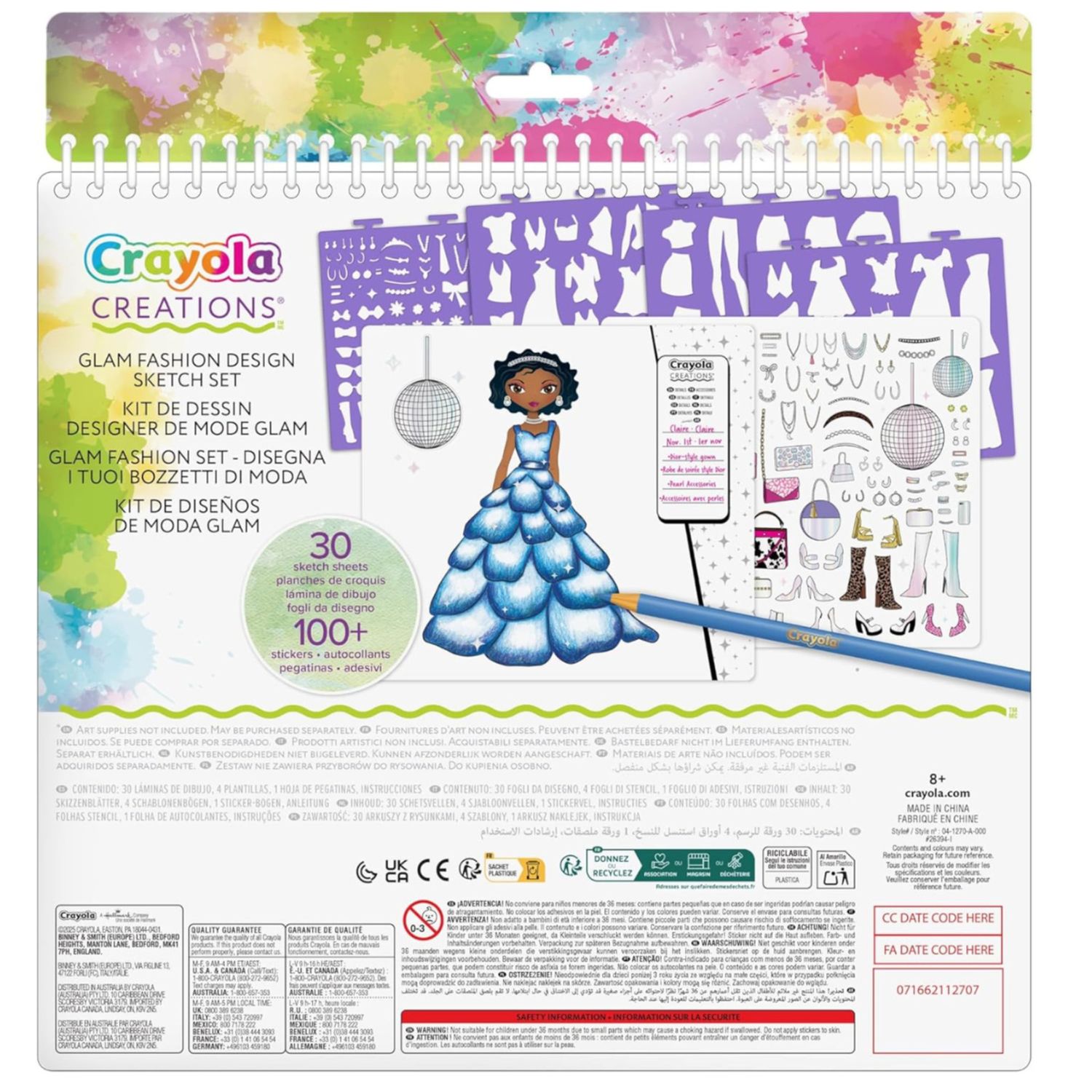 Crayola creations glam fashion super set – disegna la tua collezione di moda | set creativo con stencil e stickers per bambine 8+ - CRAYOLA