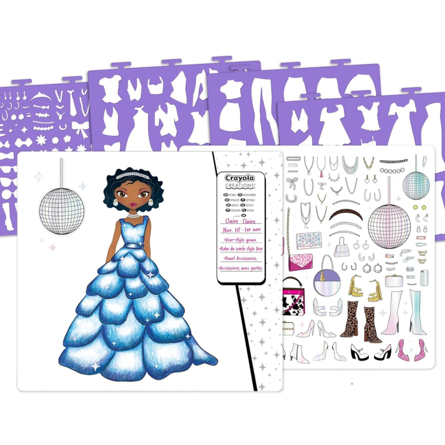 Crayola creations glam fashion super set – disegna la tua collezione di moda | set creativo con stencil e stickers per bambine 8+ - CRAYOLA
