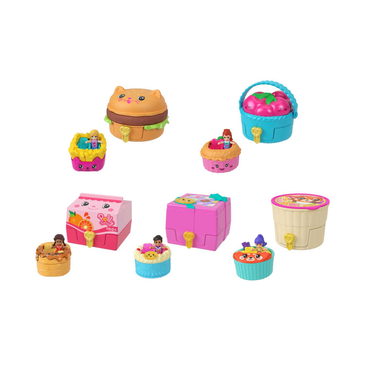 Polly pocket - tiny take out reveal, cofanetto a tema merenda con mini bambola, veicolo e quattro accessori - Polly Pocket