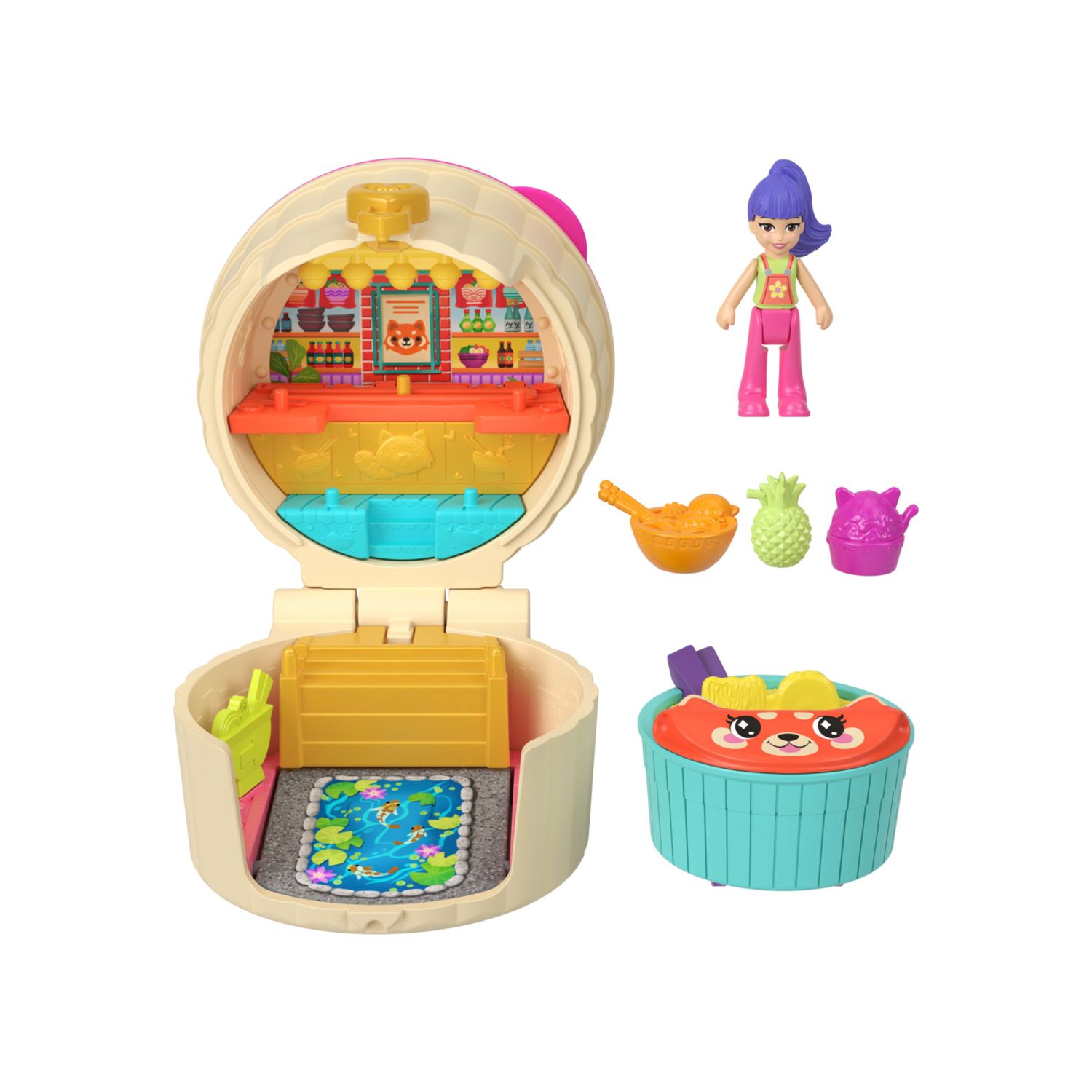 Polly pocket - tiny take out reveal, cofanetto a tema merenda con mini bambola, veicolo e quattro accessori - Polly Pocket