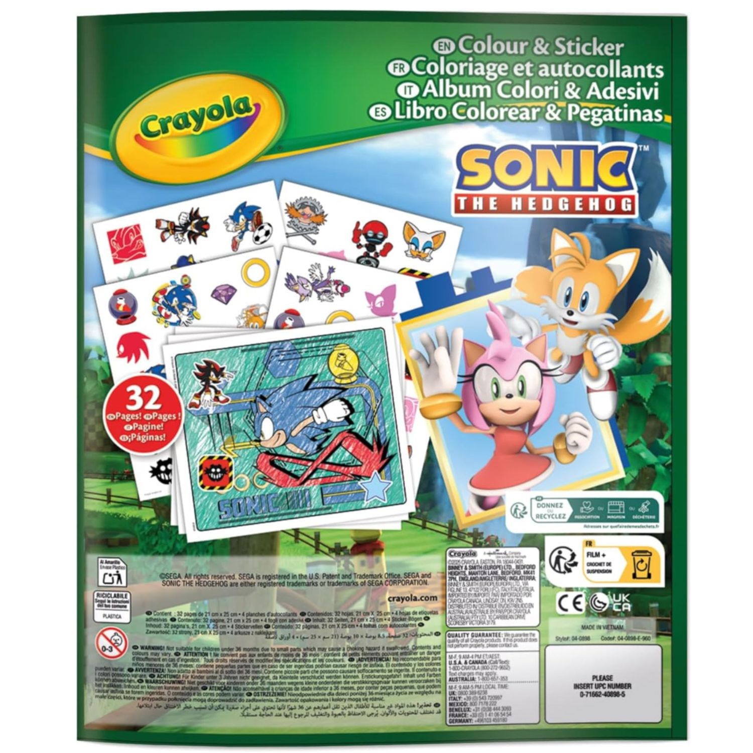 Crayola, album da colorare con sticker sonic, 32 pagine e 4 fogli di adesivi inclusi, 04-0898 - CRAYOLA