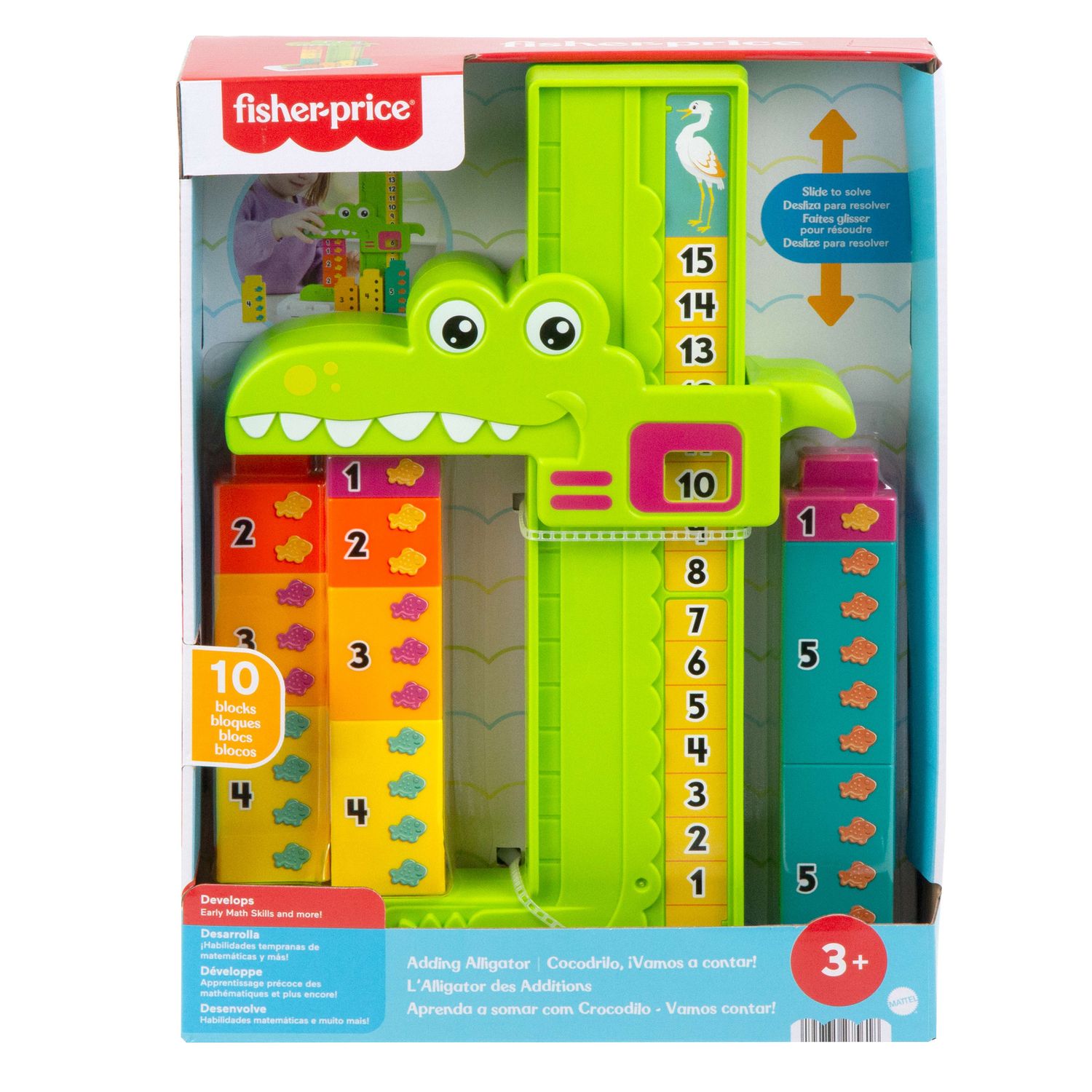 Fisher-price - coccodrillo conta e somma, set educativo con 10 blocchi impilabili - FISHER-PRICE