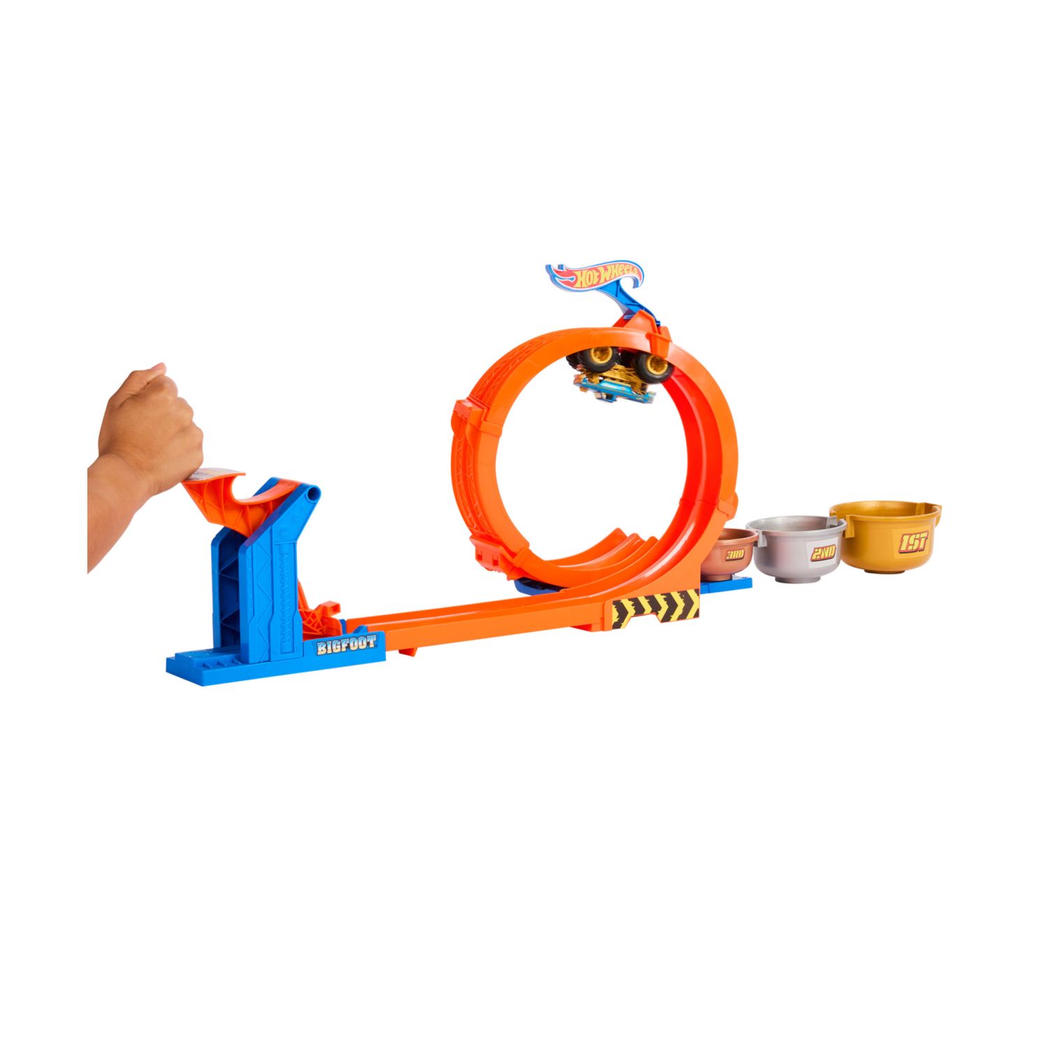 Hot wheels monster trucks - sfida trofeo gira e capovolgi, playset con 2 modalità di gioco, pista e truck incluso - Hot Wheels