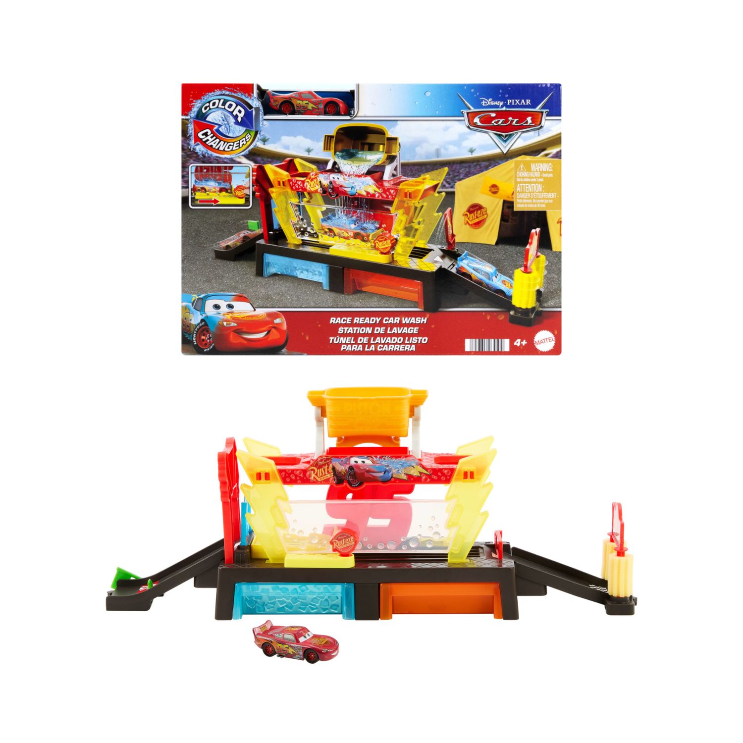 Mattel cars - autolavaggio corsa cambia colore, playset disney pixar con rampa e vasca - Cars