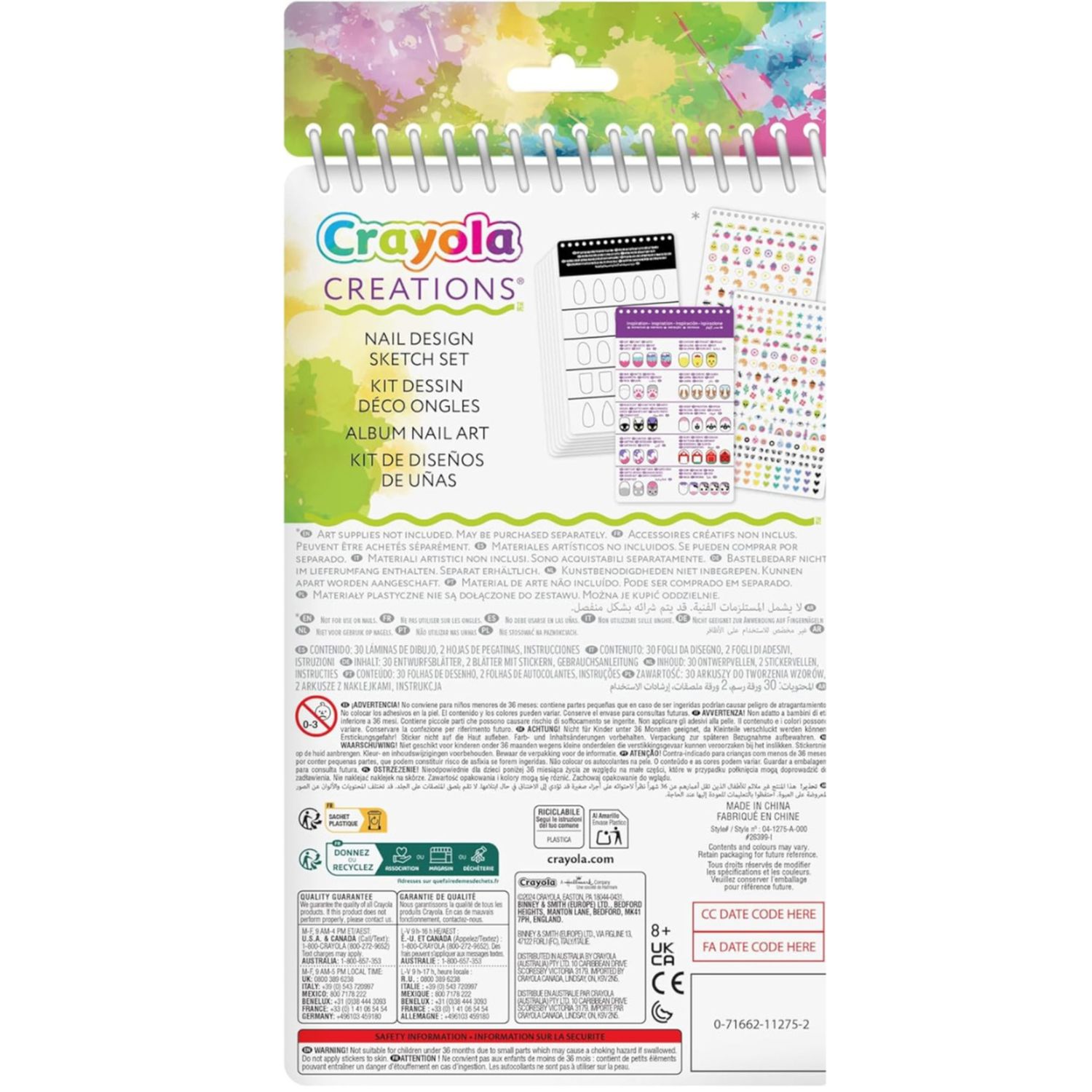 Crayola creations - nail art album, set da disegno con stickers per creare bozzetti di unghie, 04-1275 - CRAYOLA