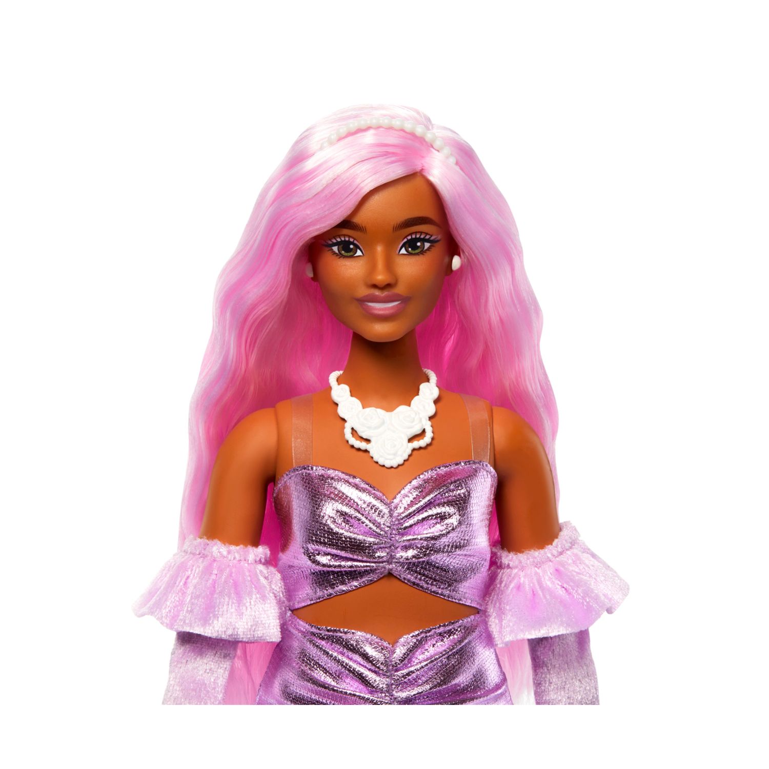 Barbie - bambola deluxe style n.1, con capelli rosa e abito barbiecore rosa lucido, accessori inclusi - Barbie