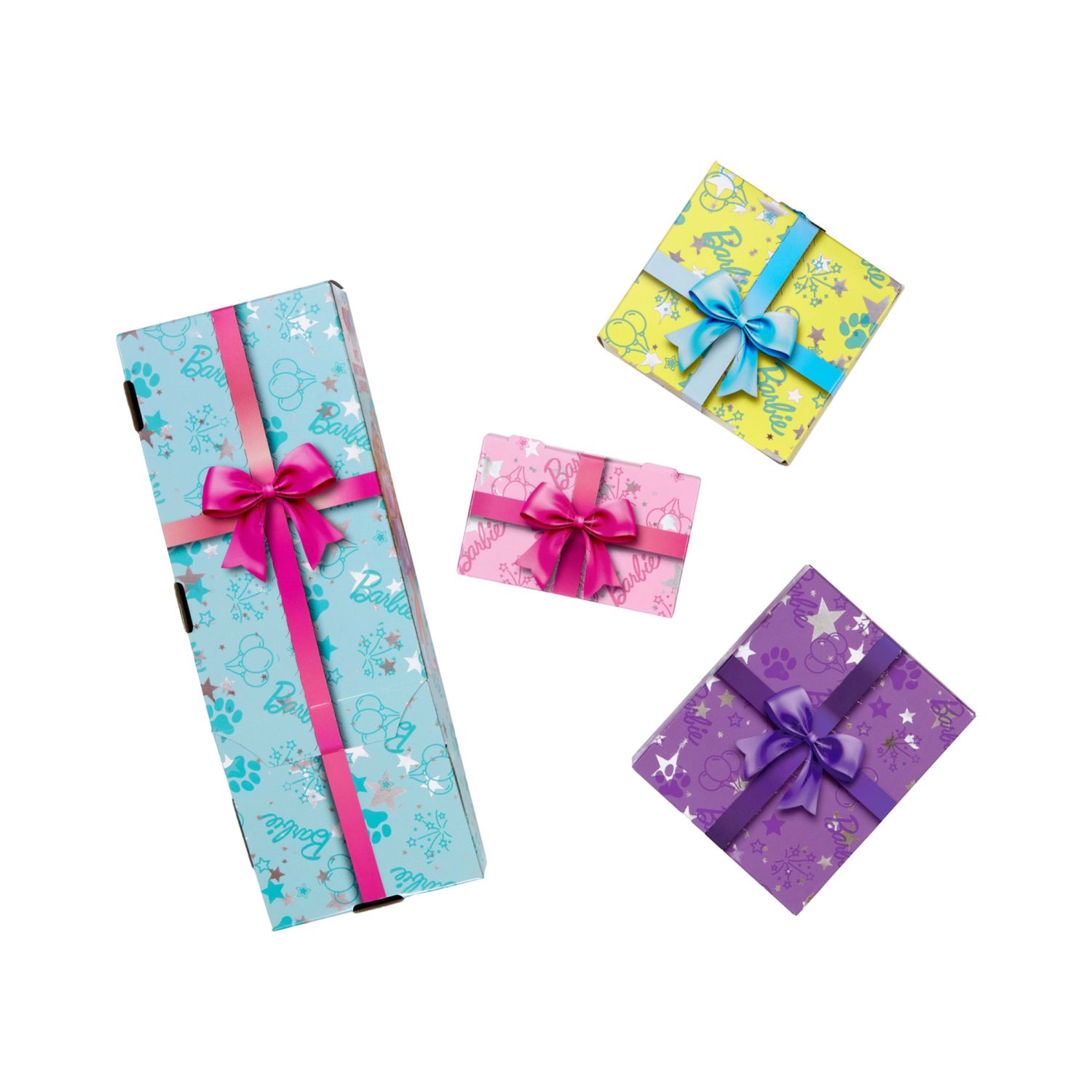 Barbie party unboxed - birthday bows serie compleanno del cucciolo, bambola con 10 accessori a sopresa ed effetto cambia colore - Barbie