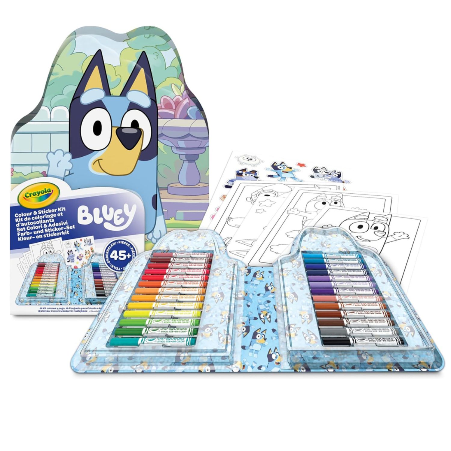 Crayola - valigetta colori & adesivi bluey, set con pennarelli, pagine da colorare, adesivi, 45 pezzi, regalo creativo per bambini, da 5 anni, 04-0784 - CRAYOLA