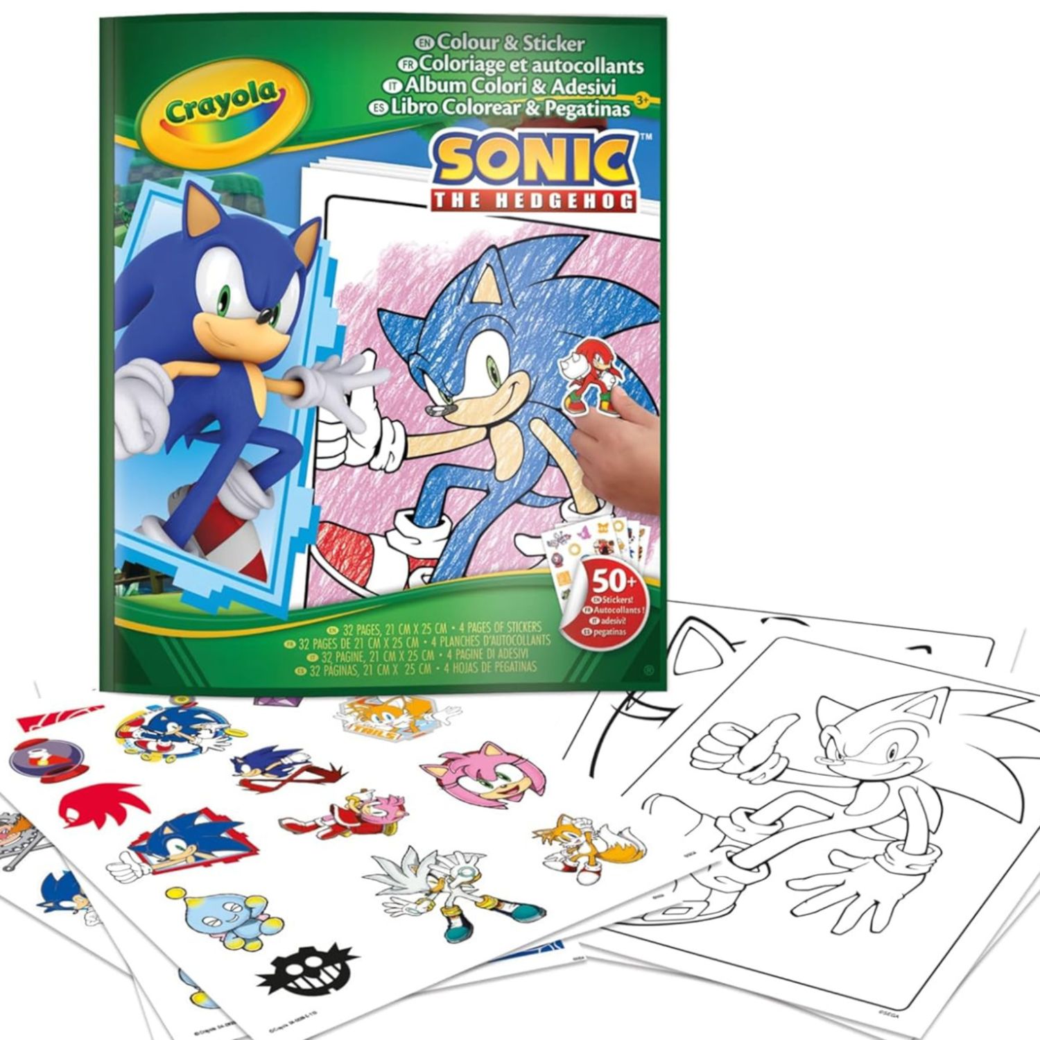 Crayola, album da colorare con sticker sonic, 32 pagine e 4 fogli di adesivi inclusi, 04-0898 - CRAYOLA