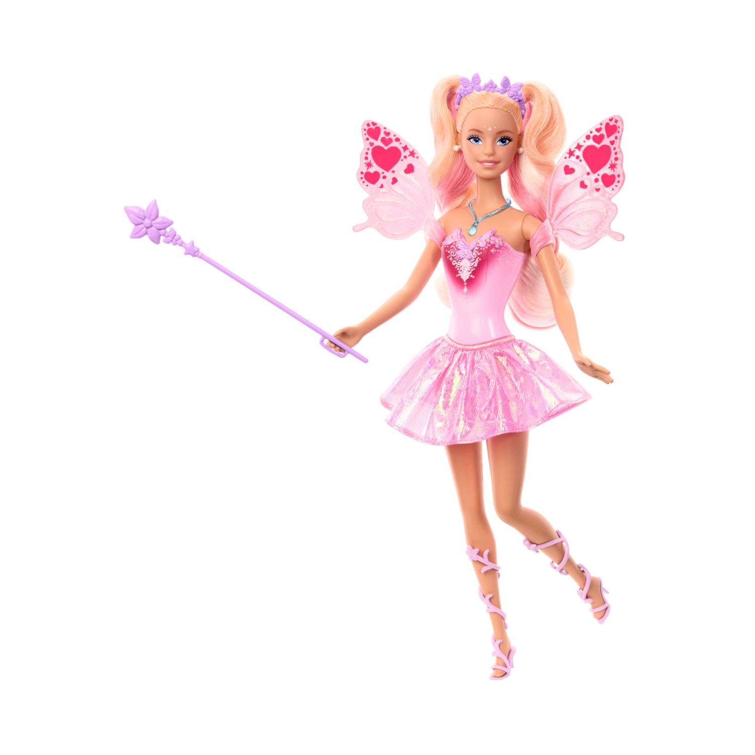 Barbie - fata con bacchetta stellata, bambola a tema fantasy con capelli bondi, ali e outfit cambia colore - Barbie