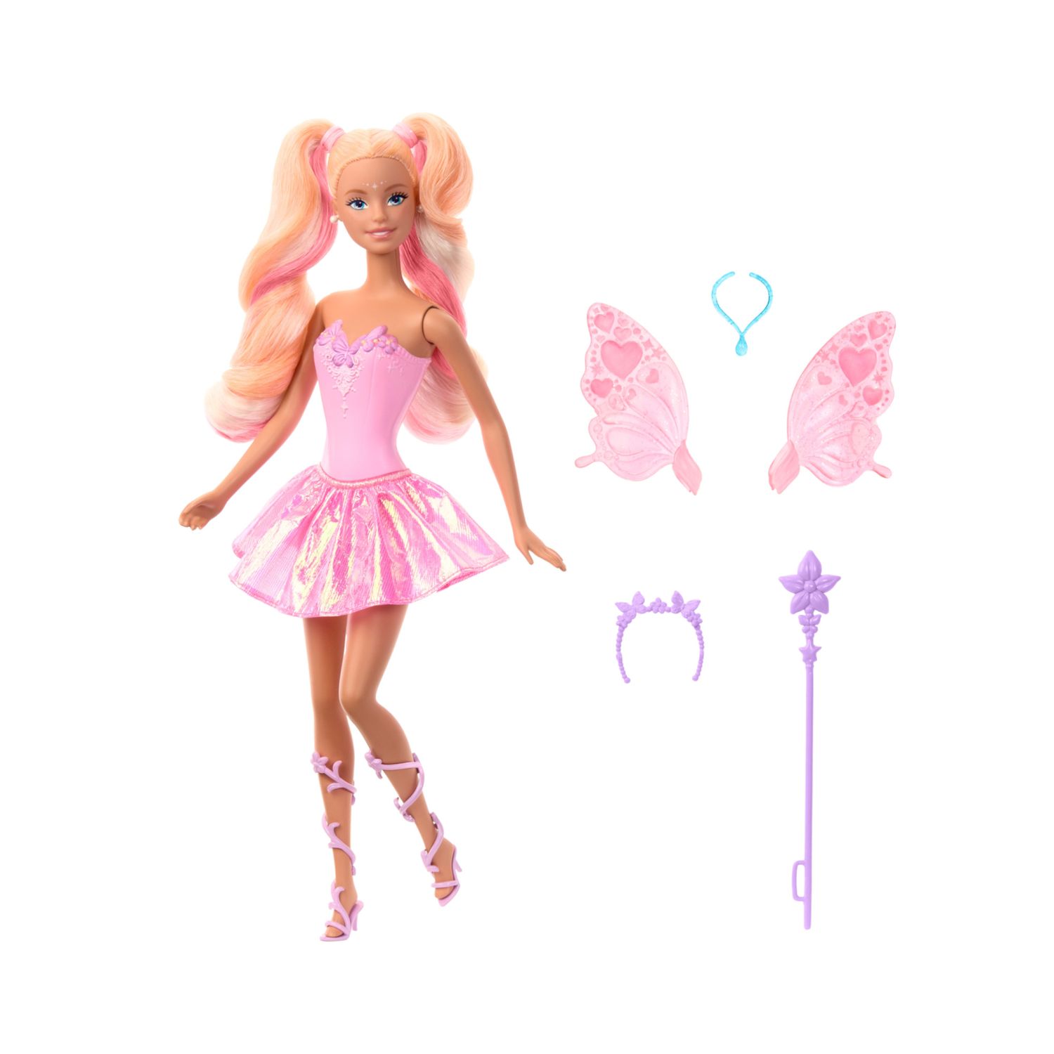 Barbie - fata con bacchetta stellata, bambola a tema fantasy con capelli bondi, ali e outfit cambia colore - Barbie