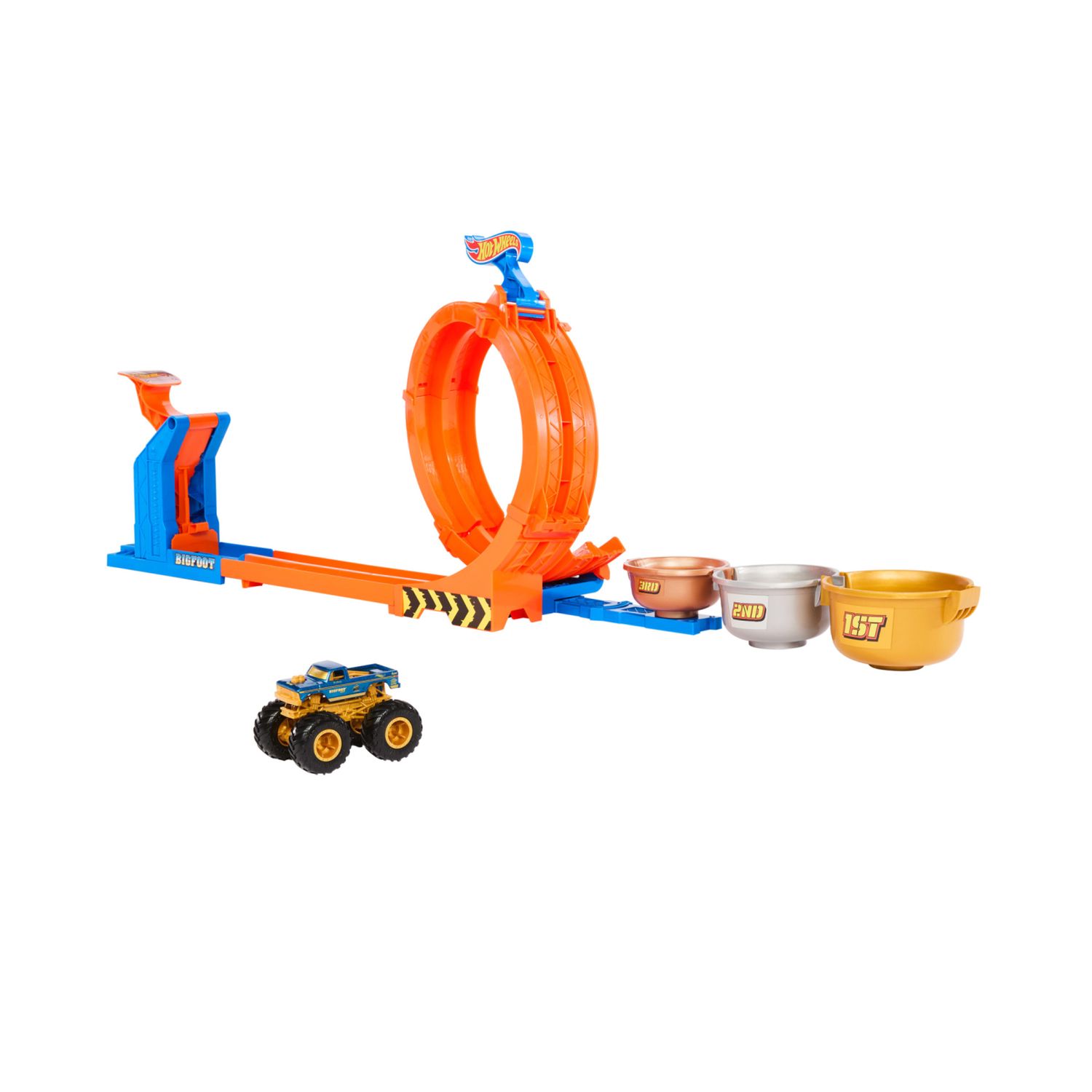 Hot wheels monster trucks - sfida trofeo gira e capovolgi, playset con 2 modalità di gioco, pista e truck incluso - Hot Wheels