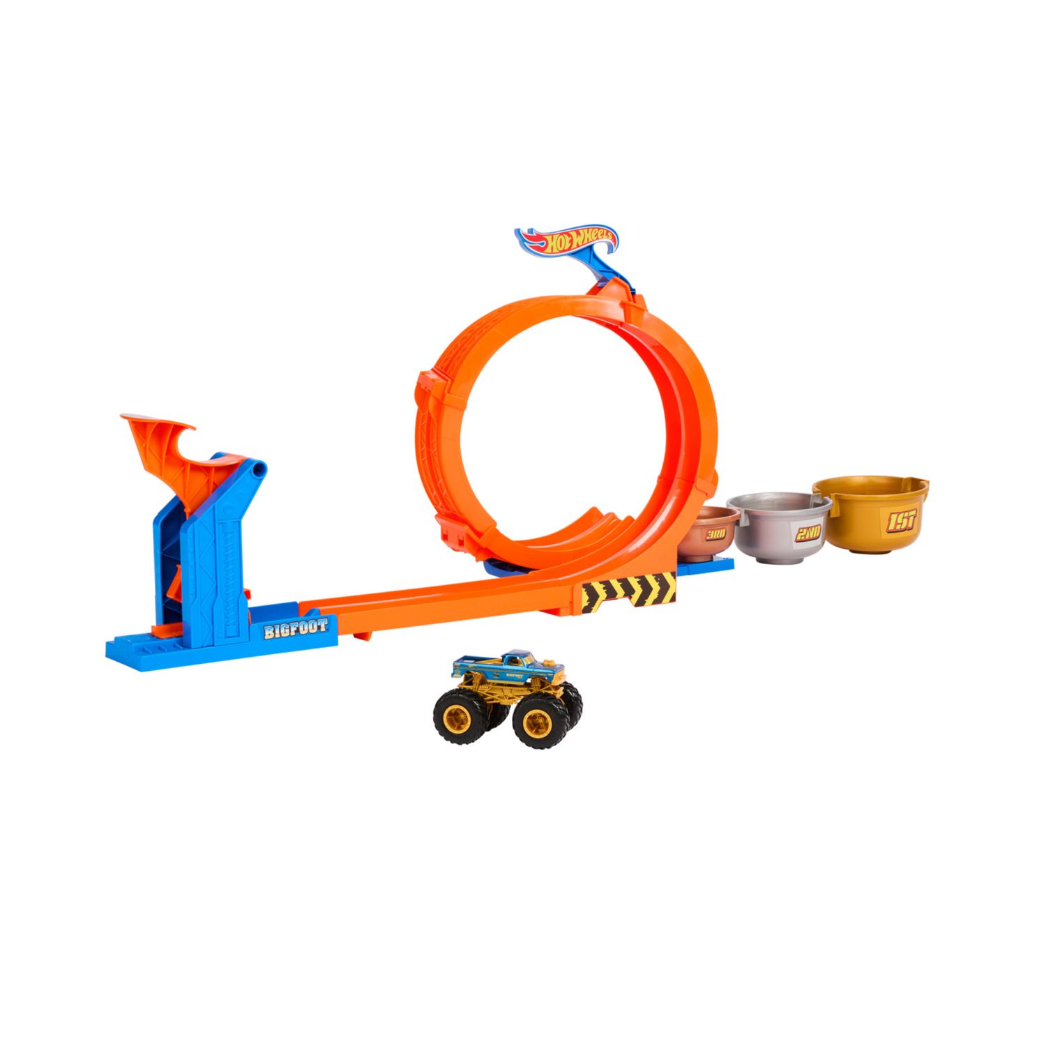 Hot wheels monster trucks - sfida trofeo gira e capovolgi, playset con 2 modalità di gioco, pista e truck incluso - Hot Wheels