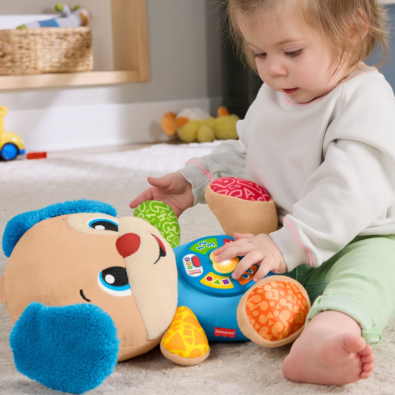 Fisher-price - il cagnolino smart stages blu, peluche musicale per l'apprendimento con luci, suoni e frasi - FISHER-PRICE