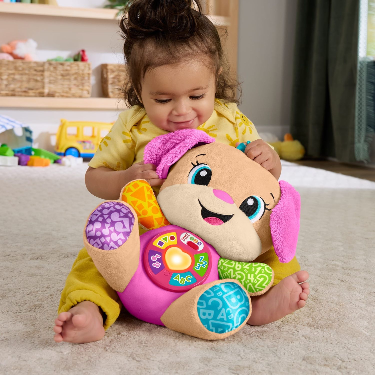 Fisher-price - la sorella di cagnolino smart stages, peluche rosa musicale per l'apprendimento con luci, suoni e frasi - FISHER-PRICE