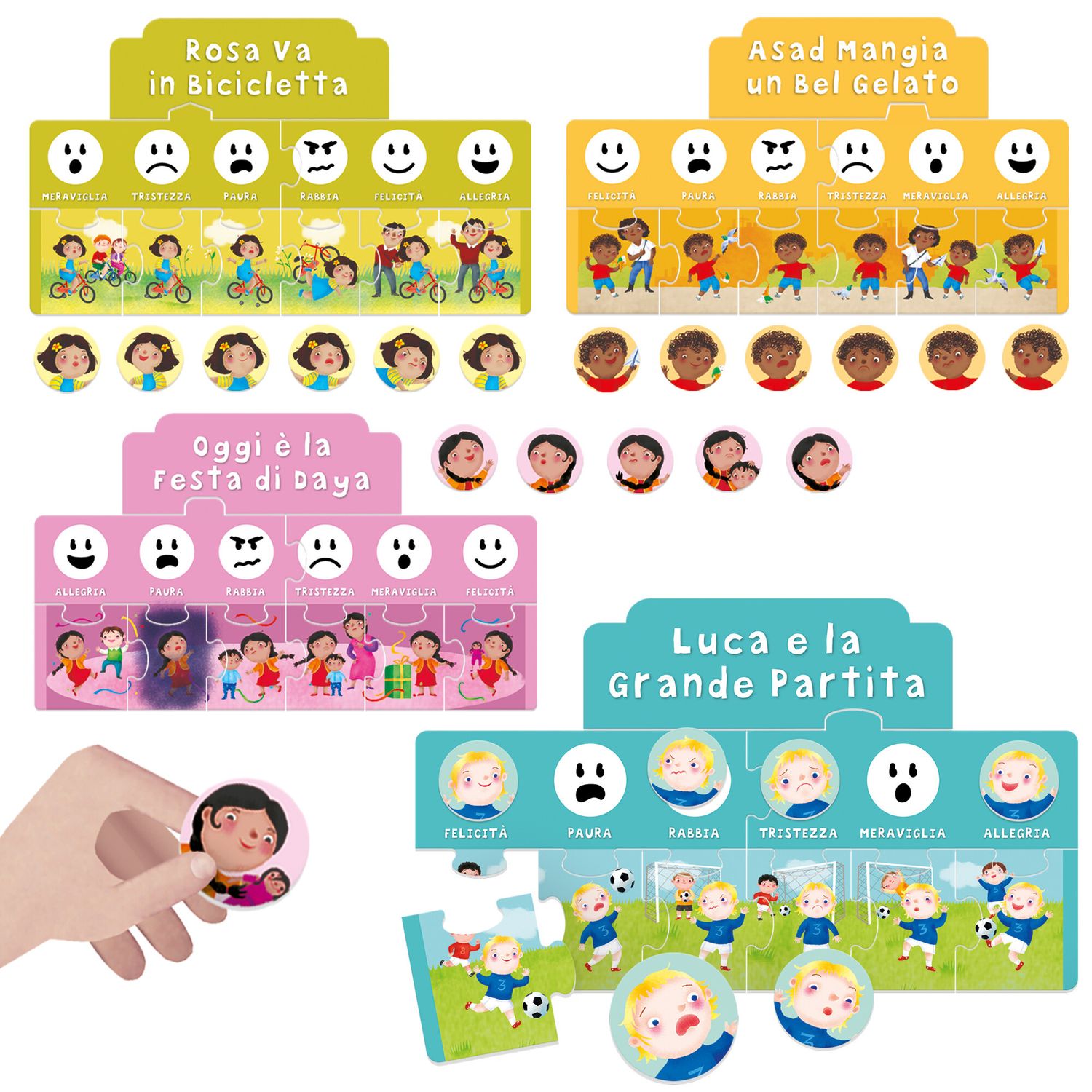 Tombola delle emozioni-riconoscere le emozioni; esprimere i propri sentimenti; identificarsi nei personaggi. costruisci la storia e gioca! - HEADU