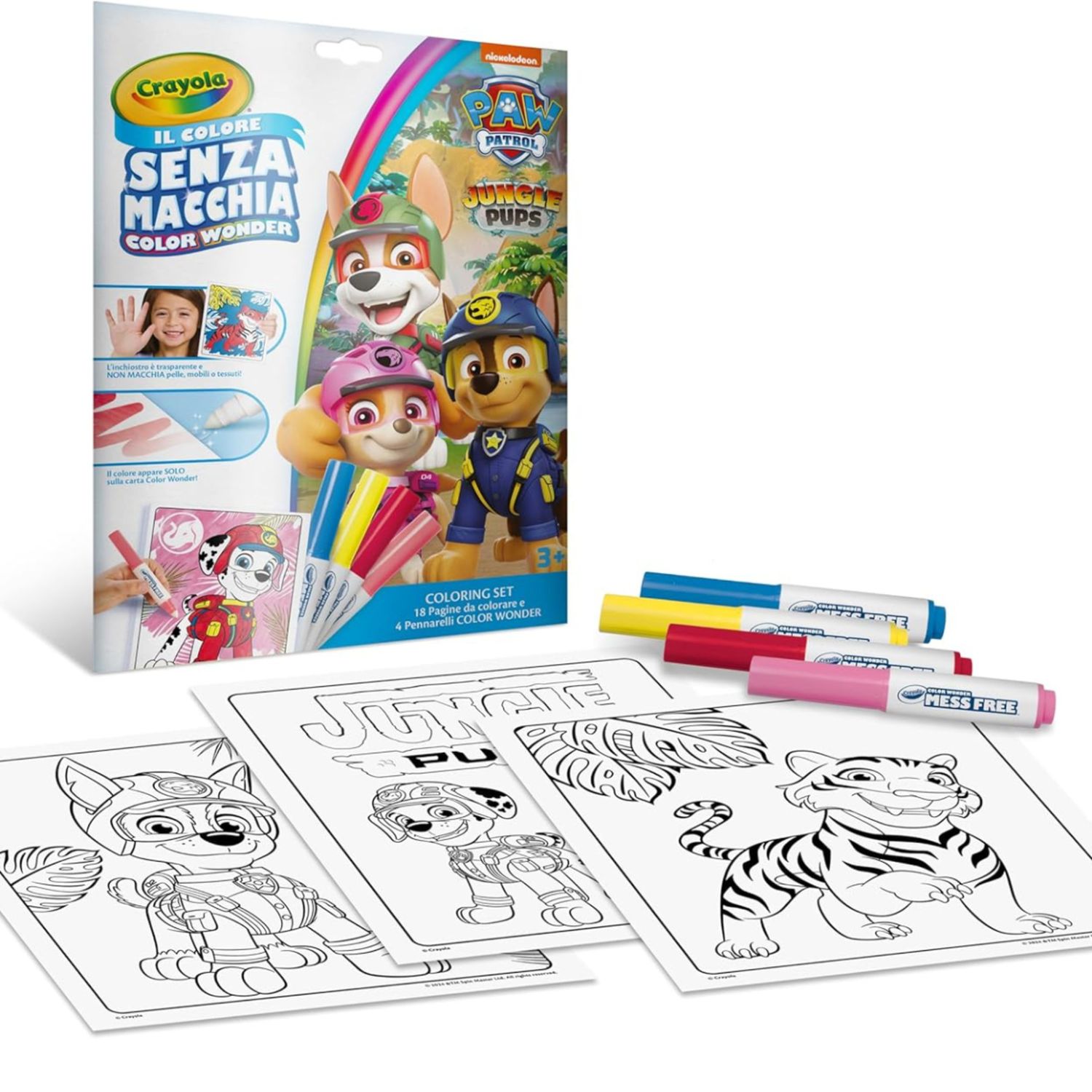 Crayola - color wonder, coloring set con 18 pagine da colorare e 4 pennarelli senza macchia, soggetto paw patrol, attività creativa per bambini - CRAYOLA, Paw Patrol