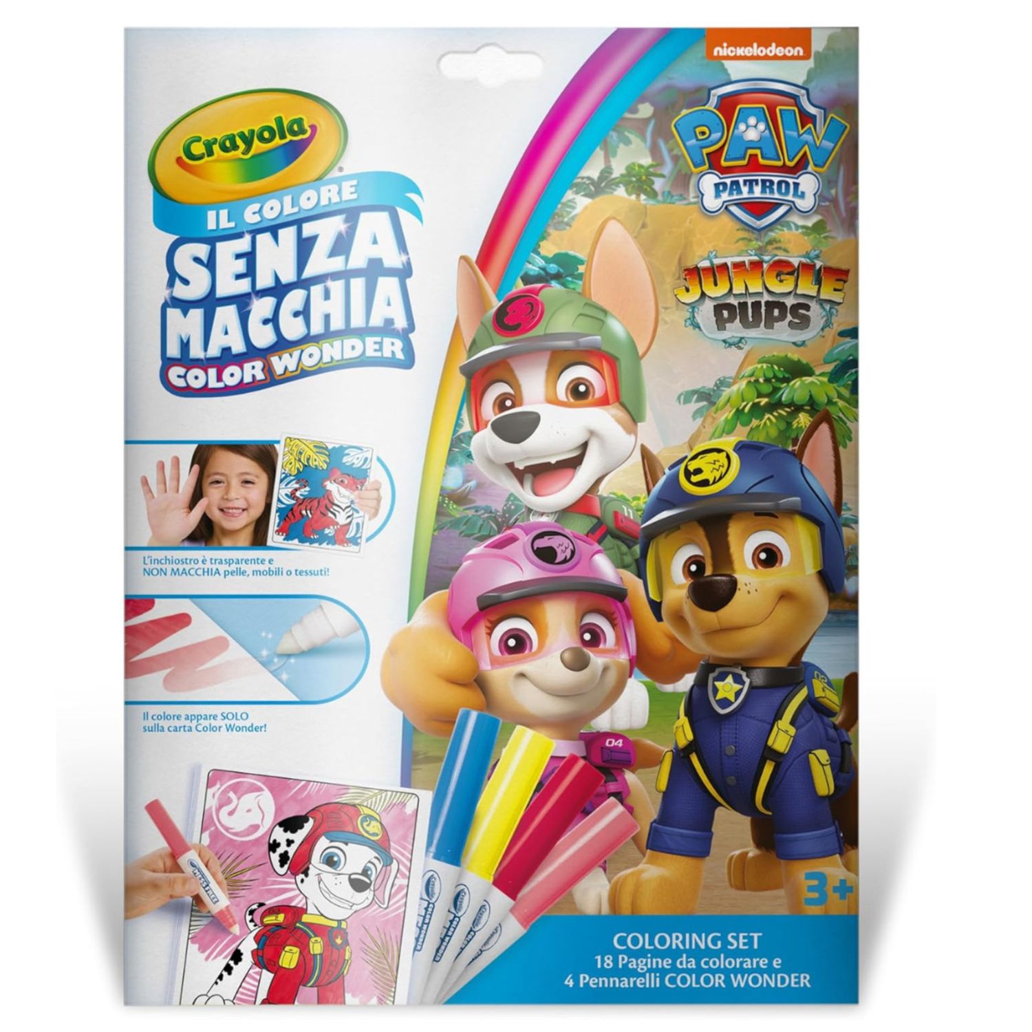 Crayola - color wonder, coloring set con 18 pagine da colorare e 4 pennarelli senza macchia, soggetto paw patrol, attività creativa per bambini - CRAYOLA, Paw Patrol