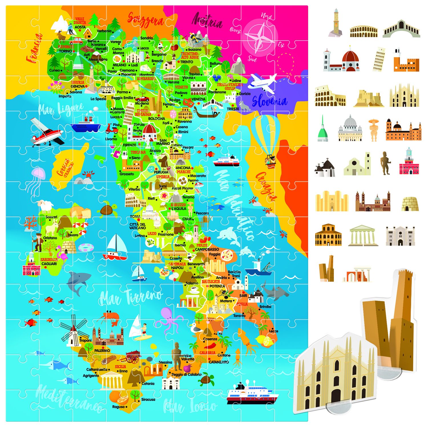 Italia da scoprire – puzzle educativo per conoscere l’italia giocando -5+ - headu - HEADU