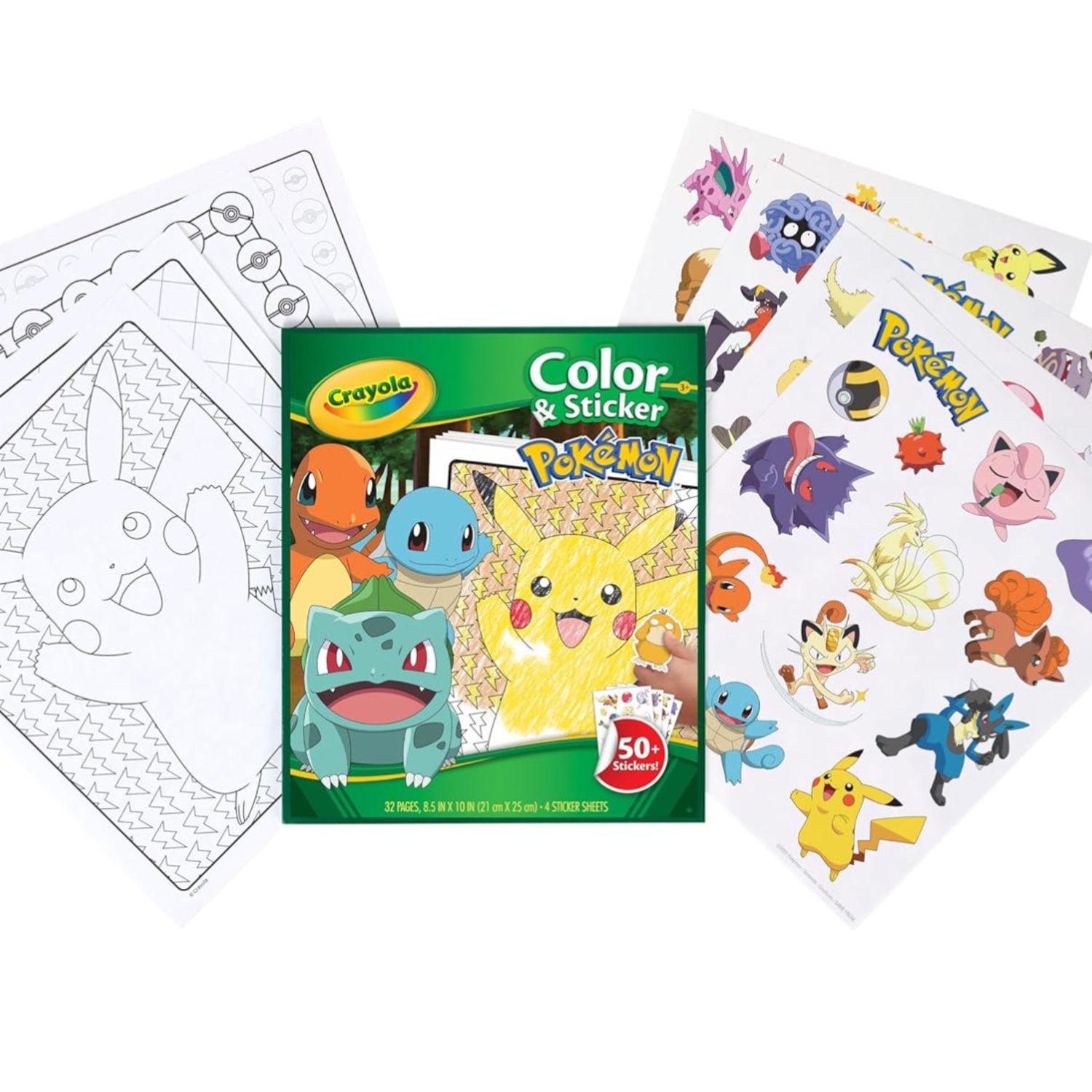 Crayola - album da colorare con sticker pokemon, 32 pagine divertenti e 4 fogli di adesivi inclusi, 04-2740 - POKEMON
